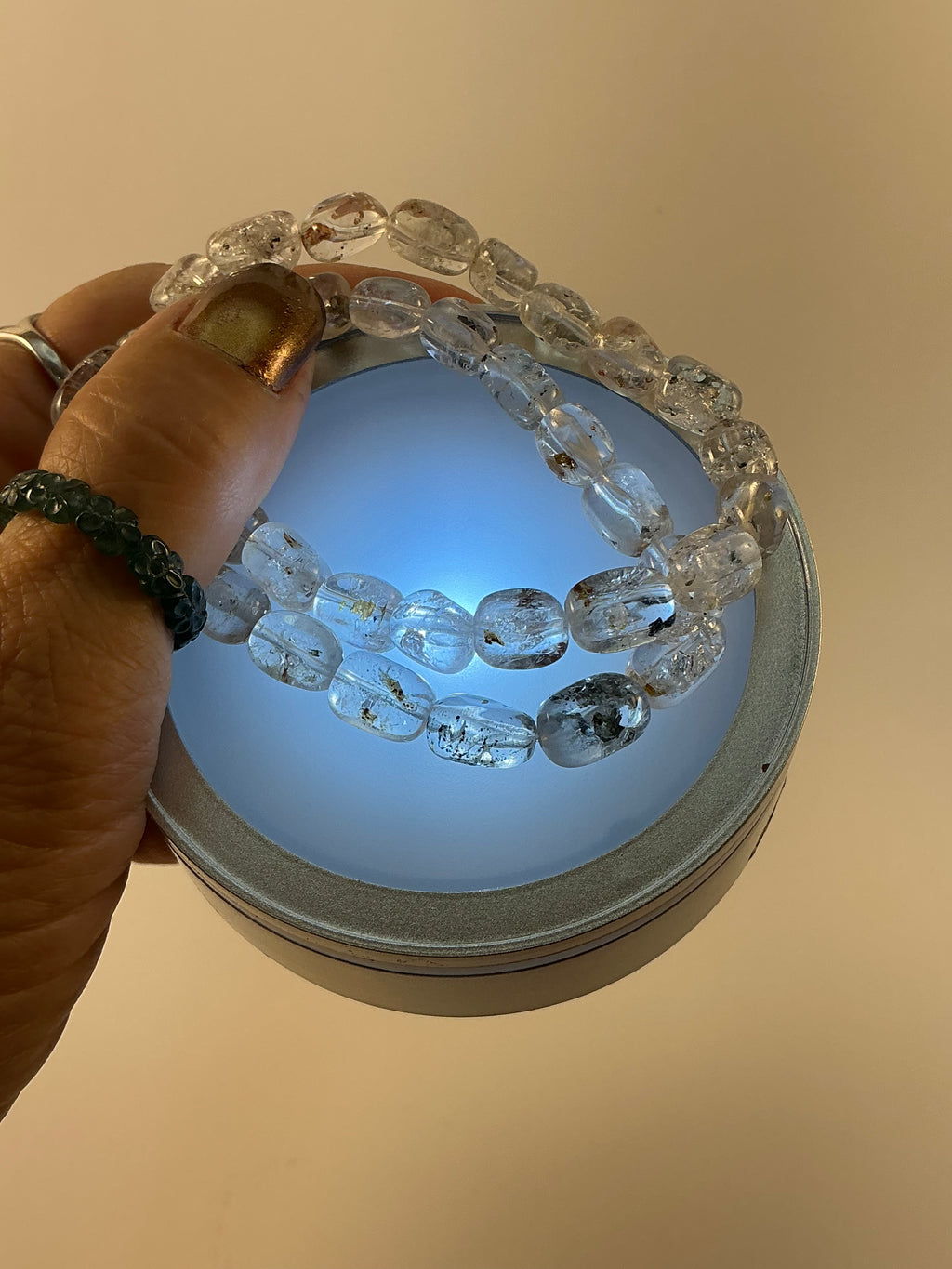 Herkimer Diamond Oval Shape Bracelet/ Petroleum Quartz Bracelet