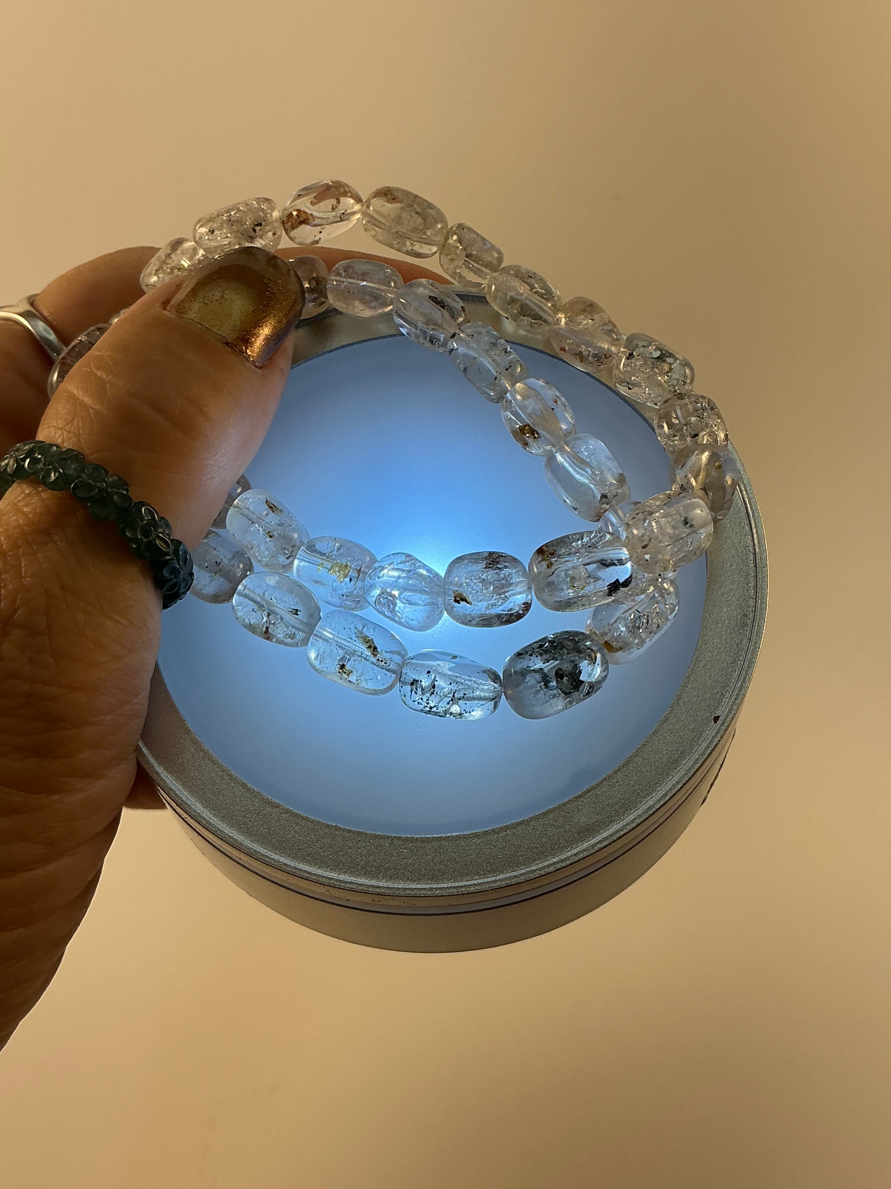 Herkimer Diamond Oval Shape Bracelet/ Petroleum Quartz Bracelet