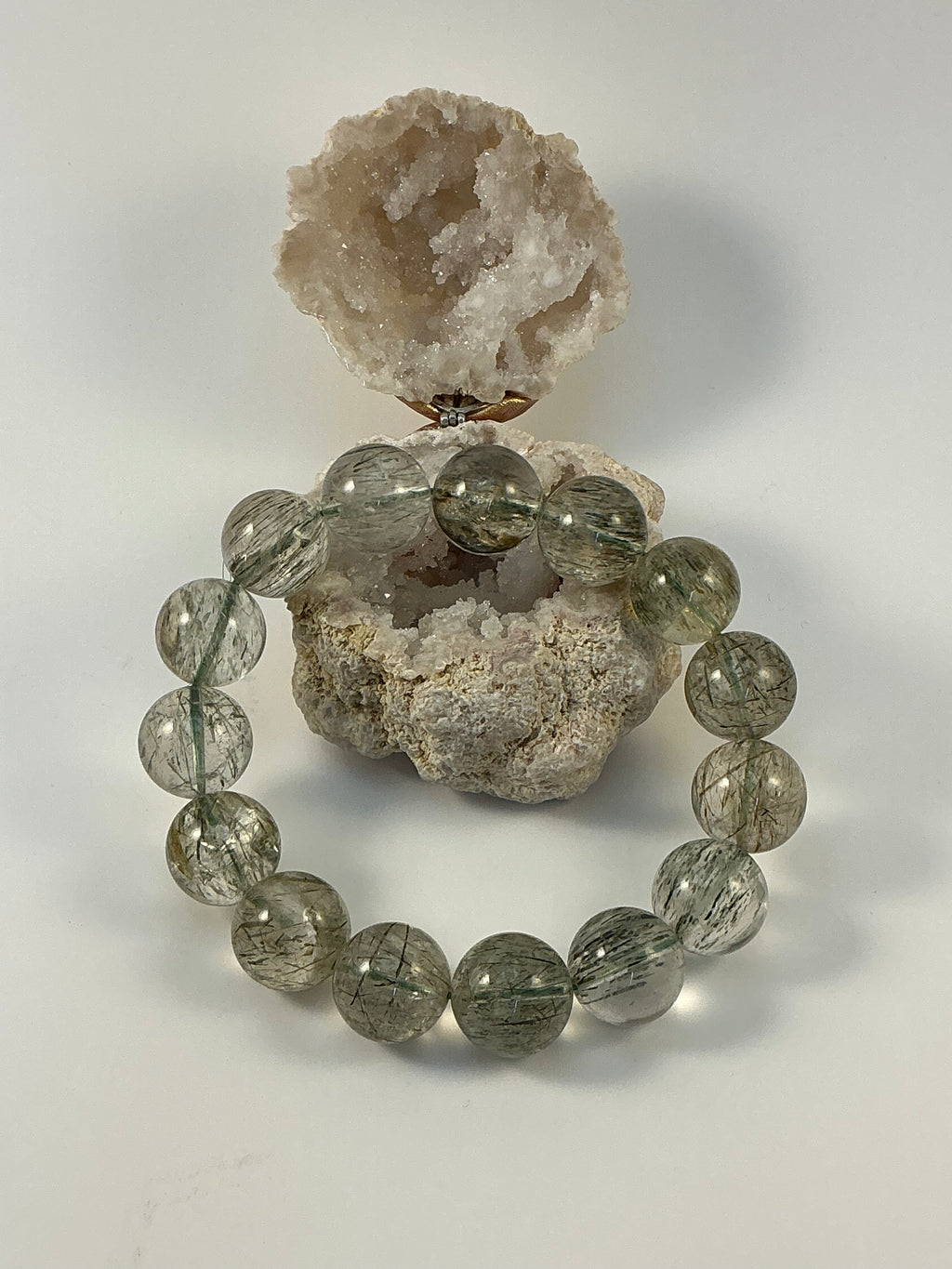 Green Quartz with Black Rutile Bracelet