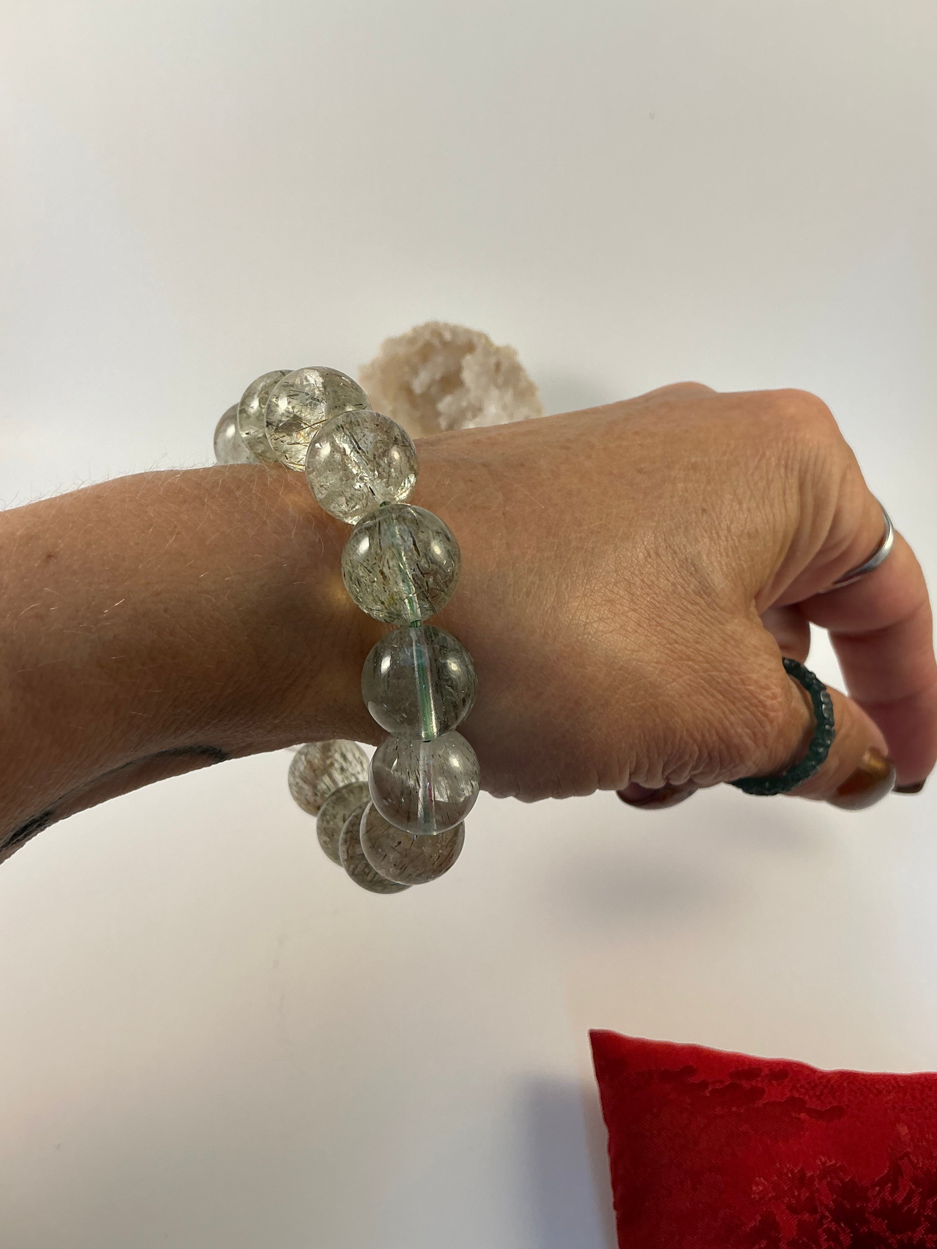 Green Quartz with Black Rutile Bracelet