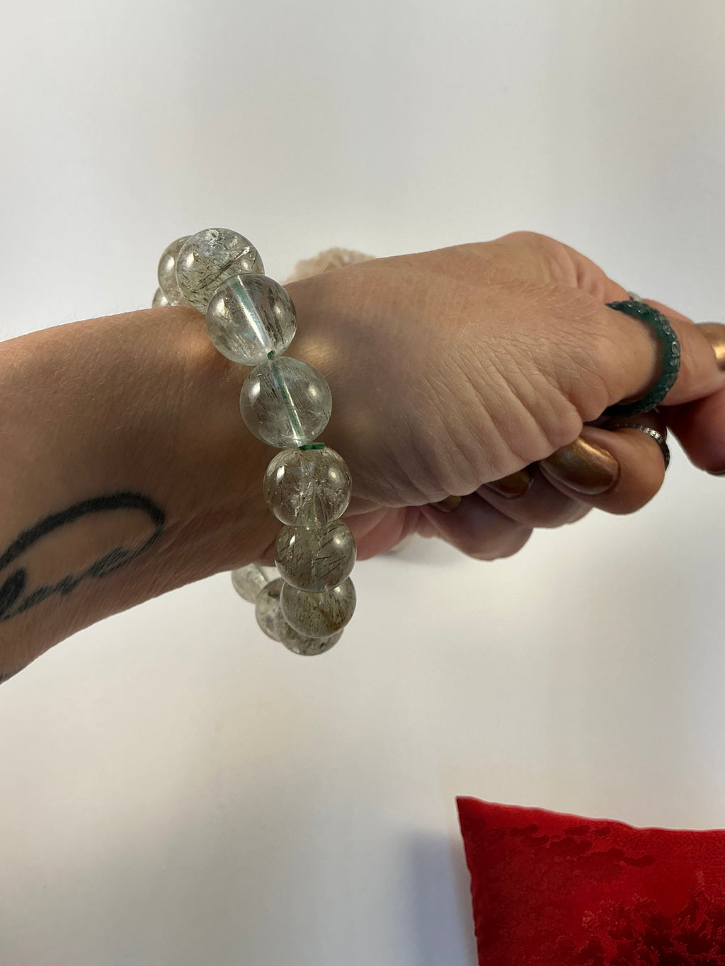 Green Quartz with Black Rutile Bracelet