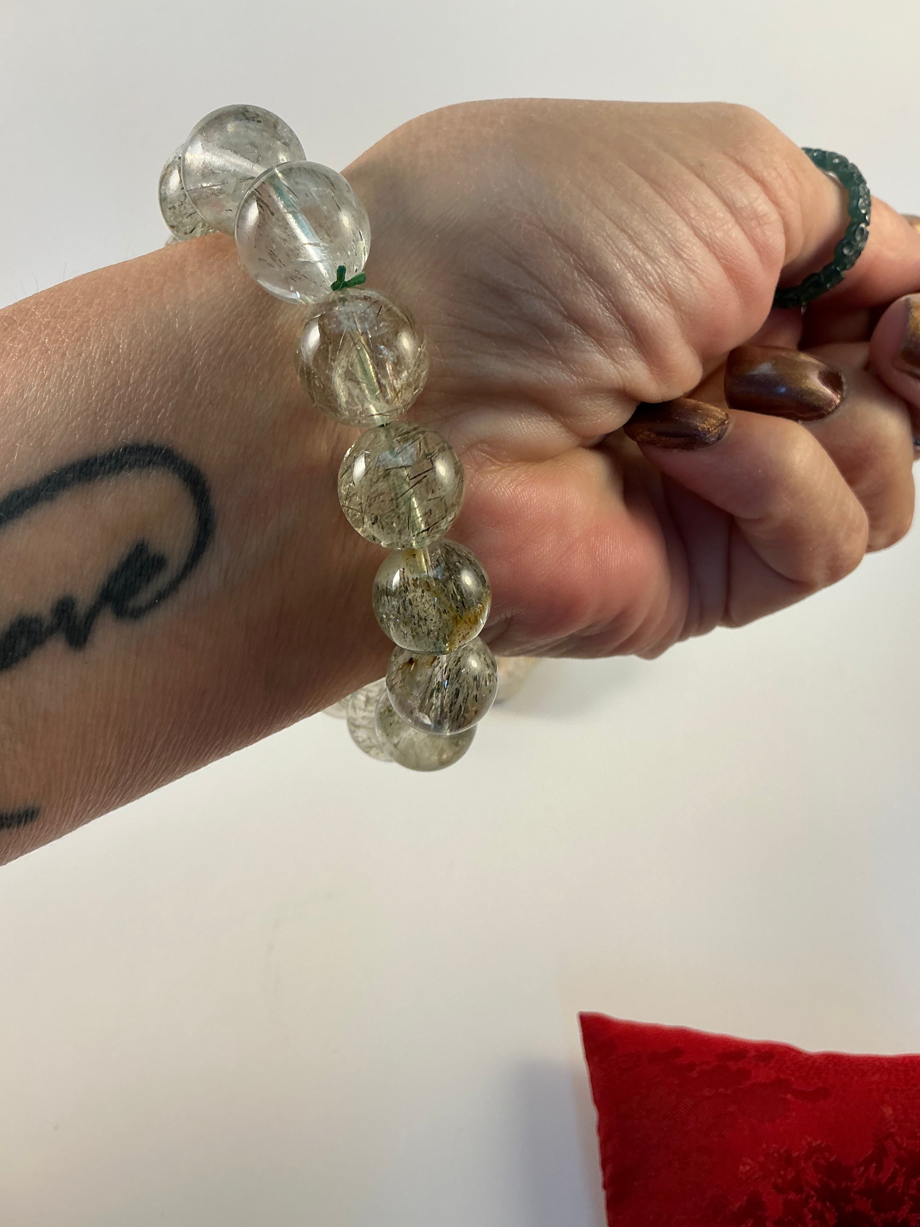 Green Quartz with Black Rutile Bracelet