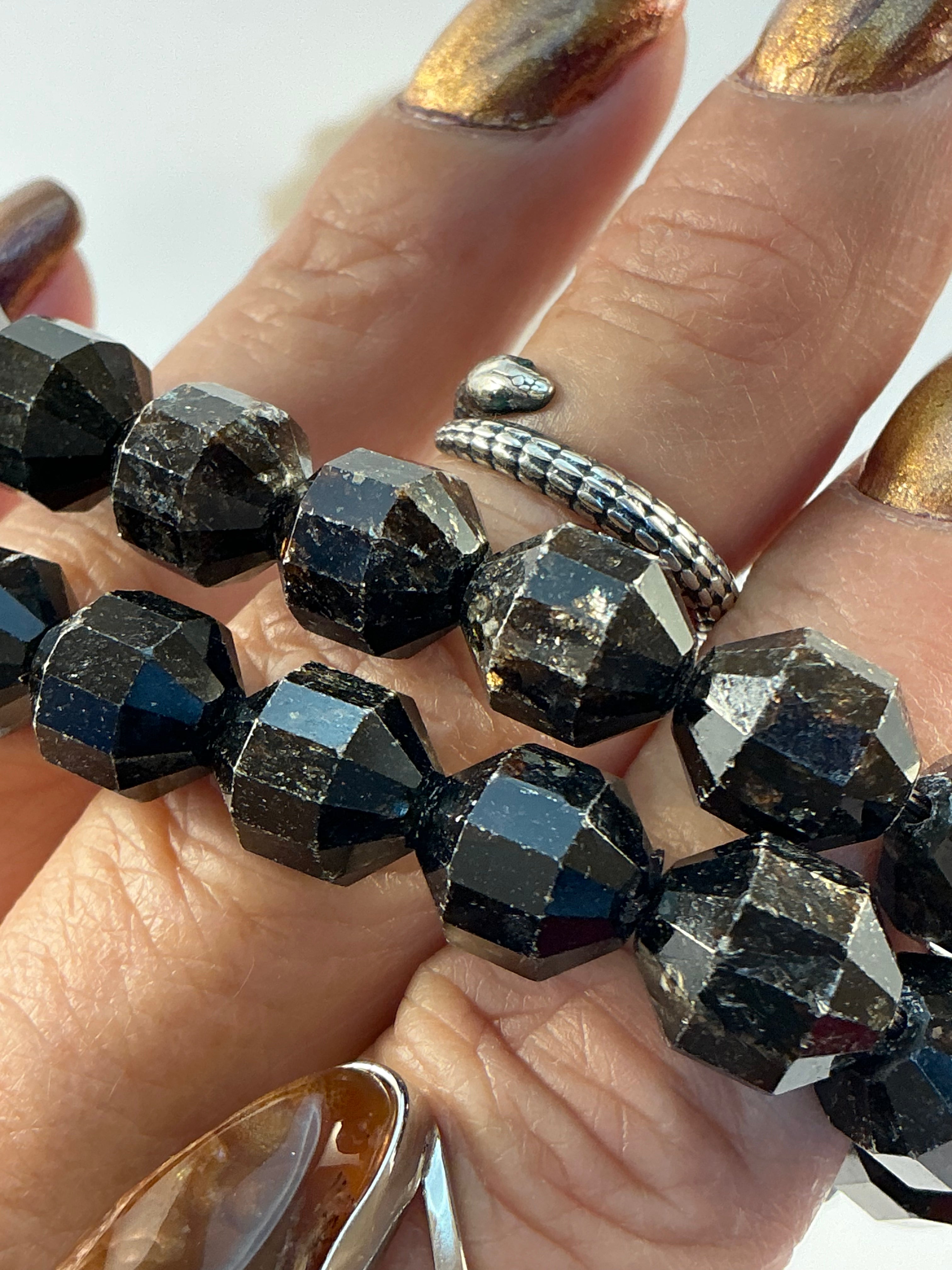 Black Mica Bracelet/ Black Mica Diamond Shape Gemstone Jewelry