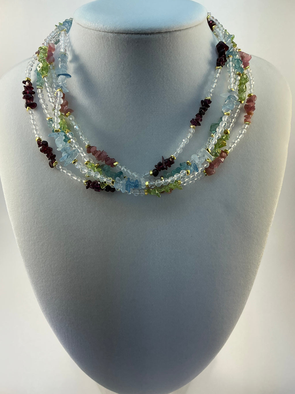 Clear Quartz with Tourmaline, Peridot, Garnet or Icy Apatite Chip Style Choker Necklace￼
