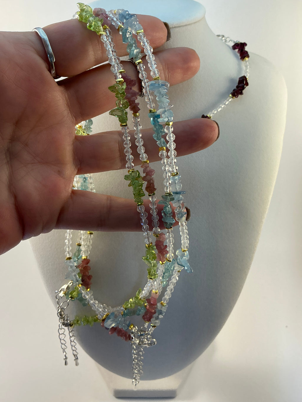 Clear Quartz with Tourmaline, Peridot, Garnet or Icy Apatite Chip Style Choker Necklace￼