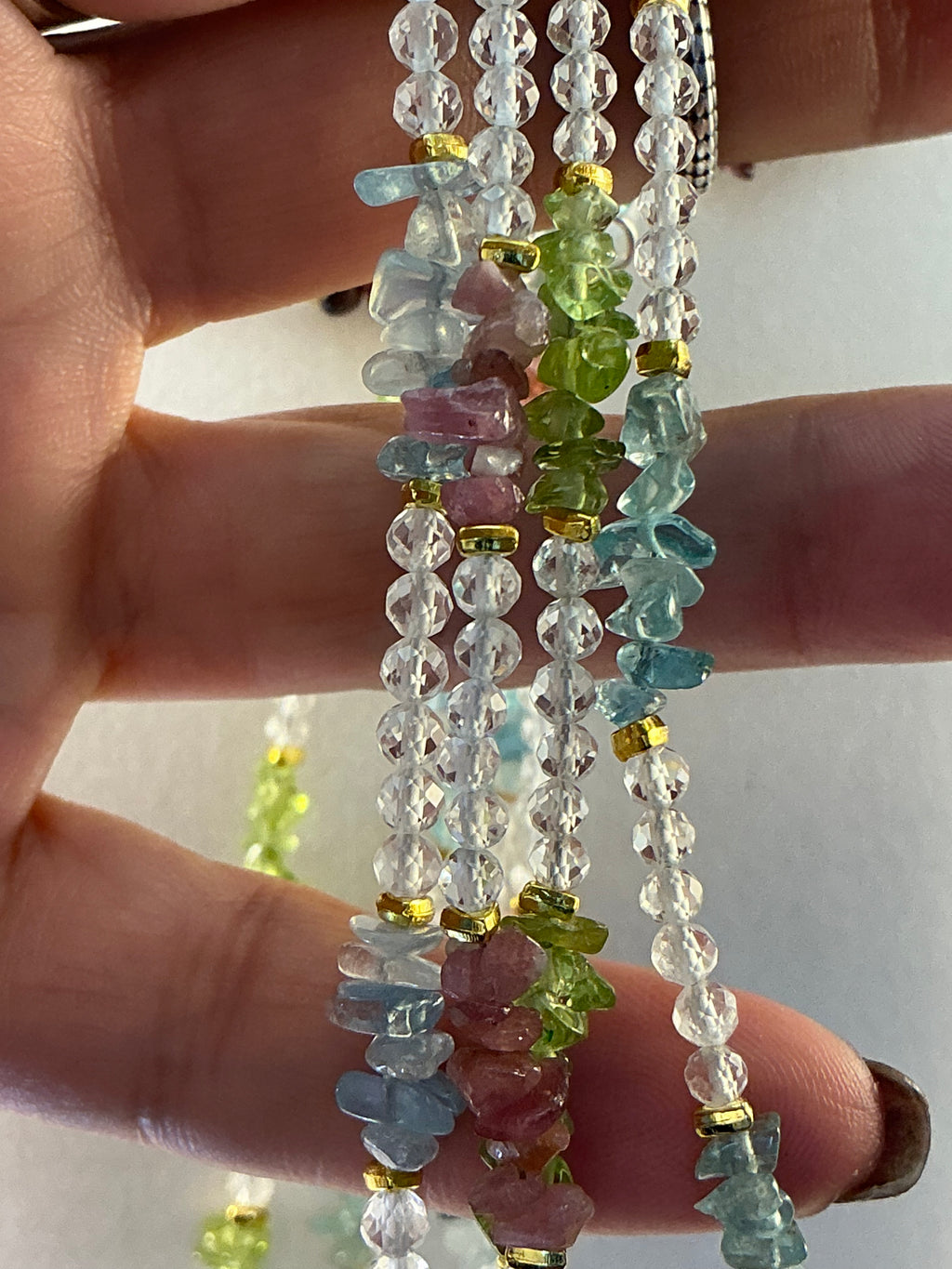 Clear Quartz with Tourmaline, Peridot, Garnet or Icy Apatite Chip Style Choker Necklace￼