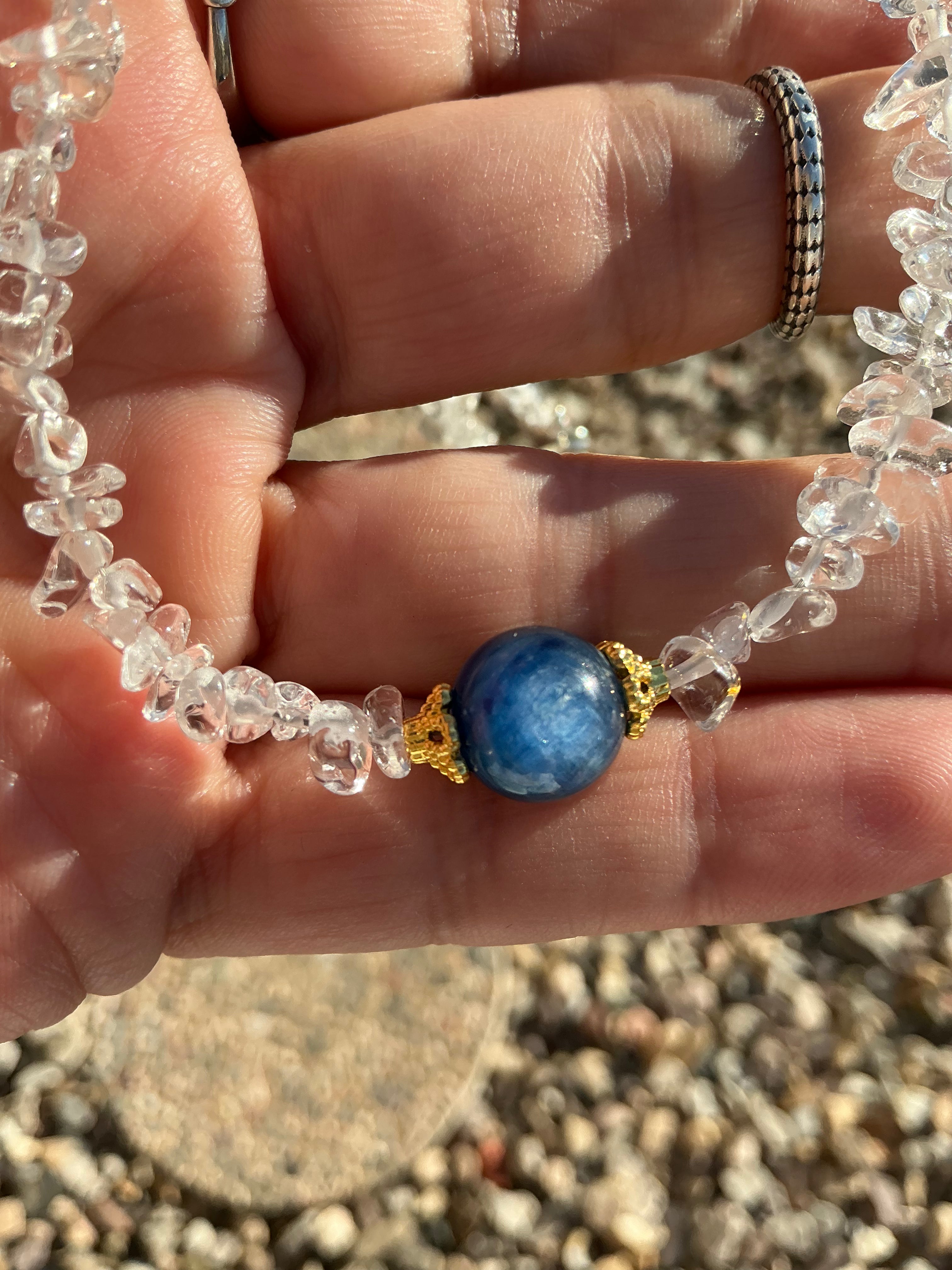 Clear Quartz with Kyanite Gemstone Choker Necklace
