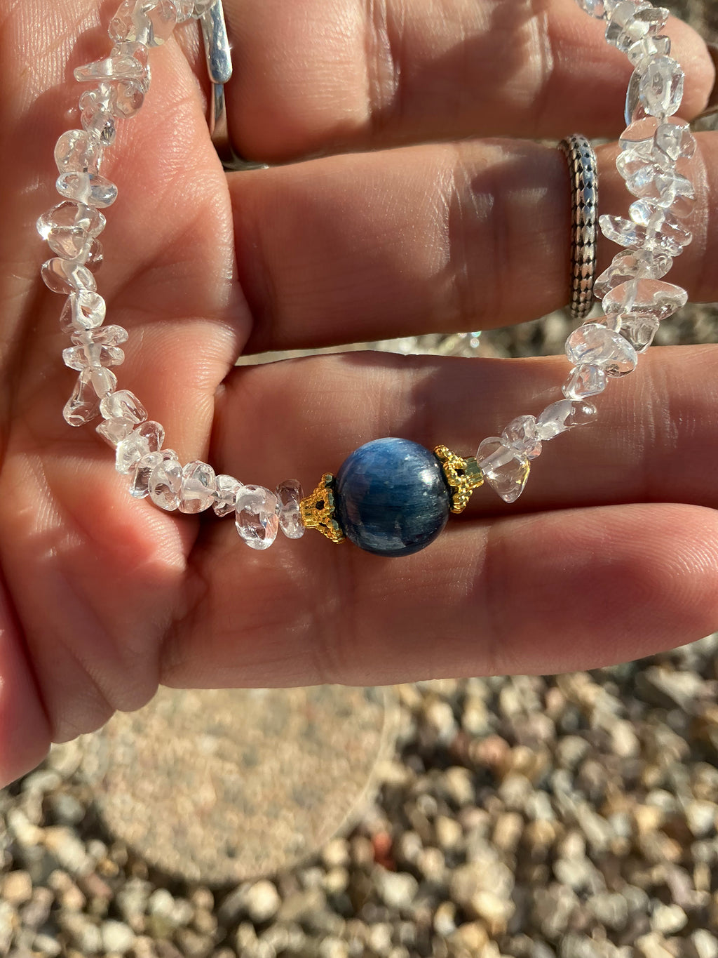 Clear Quartz with Kyanite Gemstone Choker Necklace