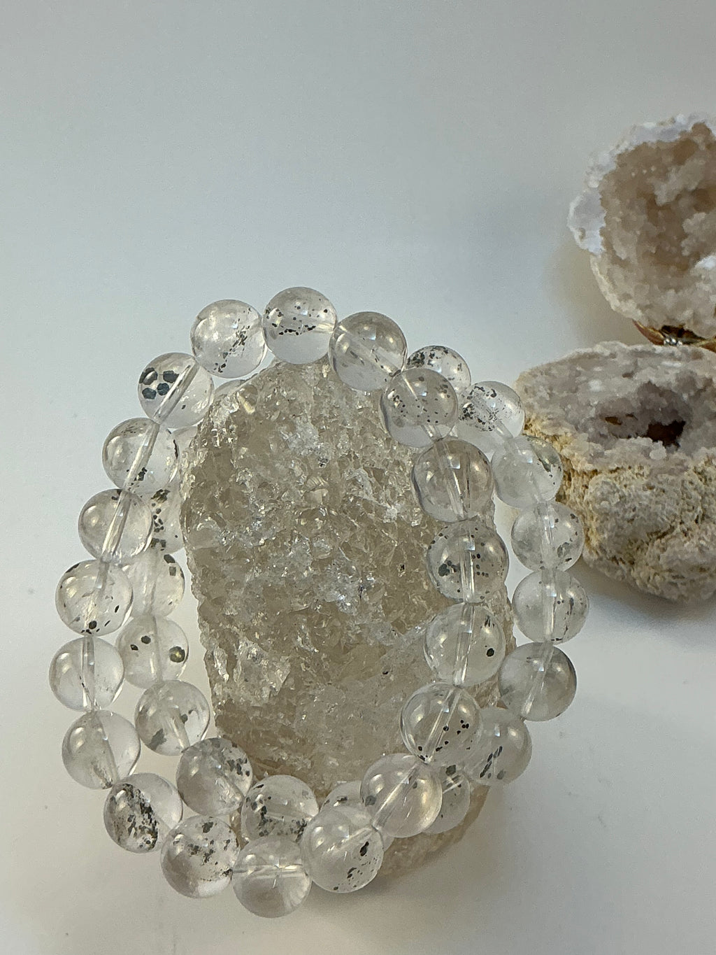 Pyrite in Quartz 10.7mm Beaded Bracelet – High-Quality Natural Gemstone – Fits 7.5 Inch Wrist