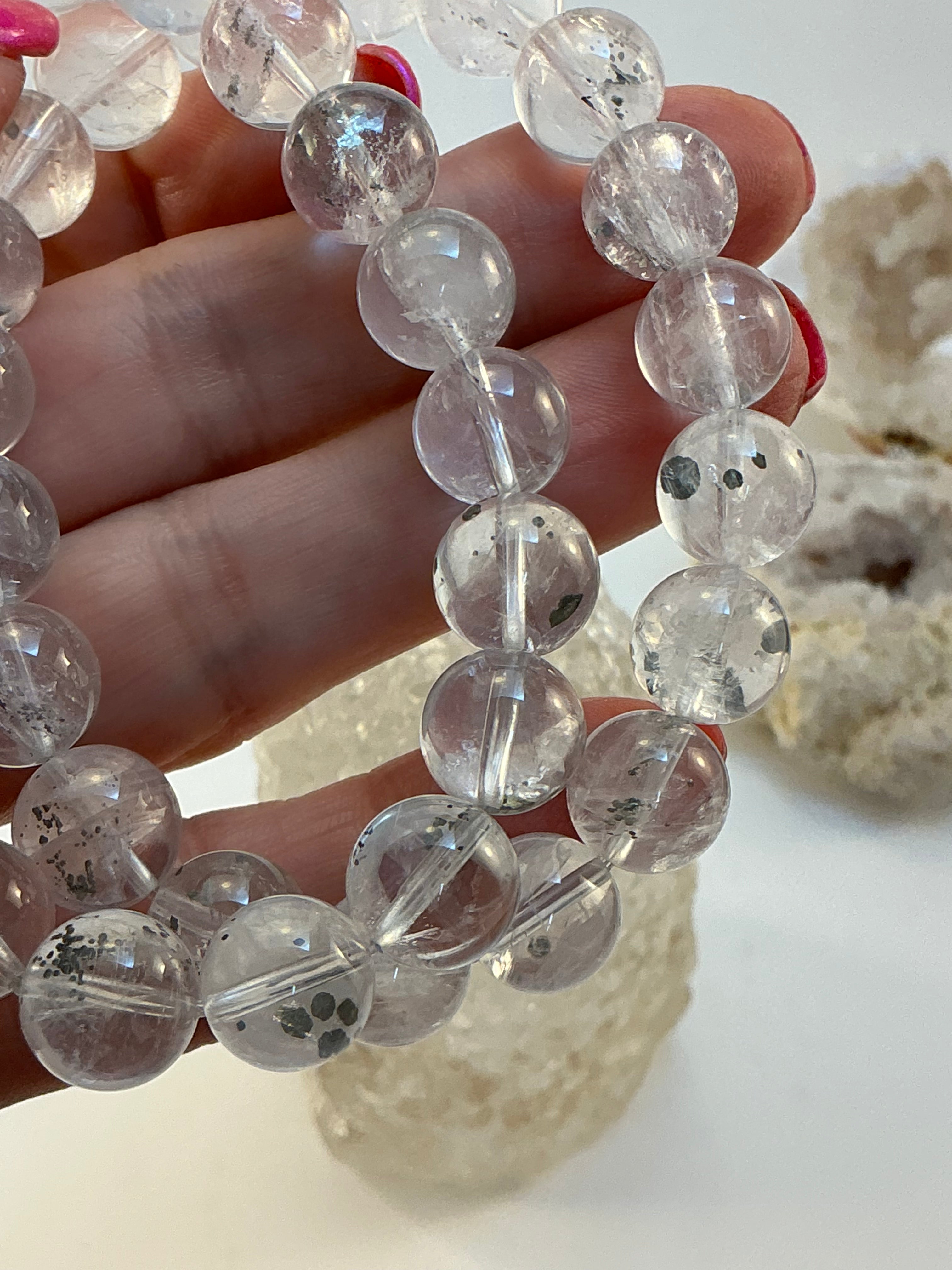 Pyrite in Quartz 10.7mm Beaded Bracelet – High-Quality Natural Gemstone – Fits 7.5 Inch Wrist
