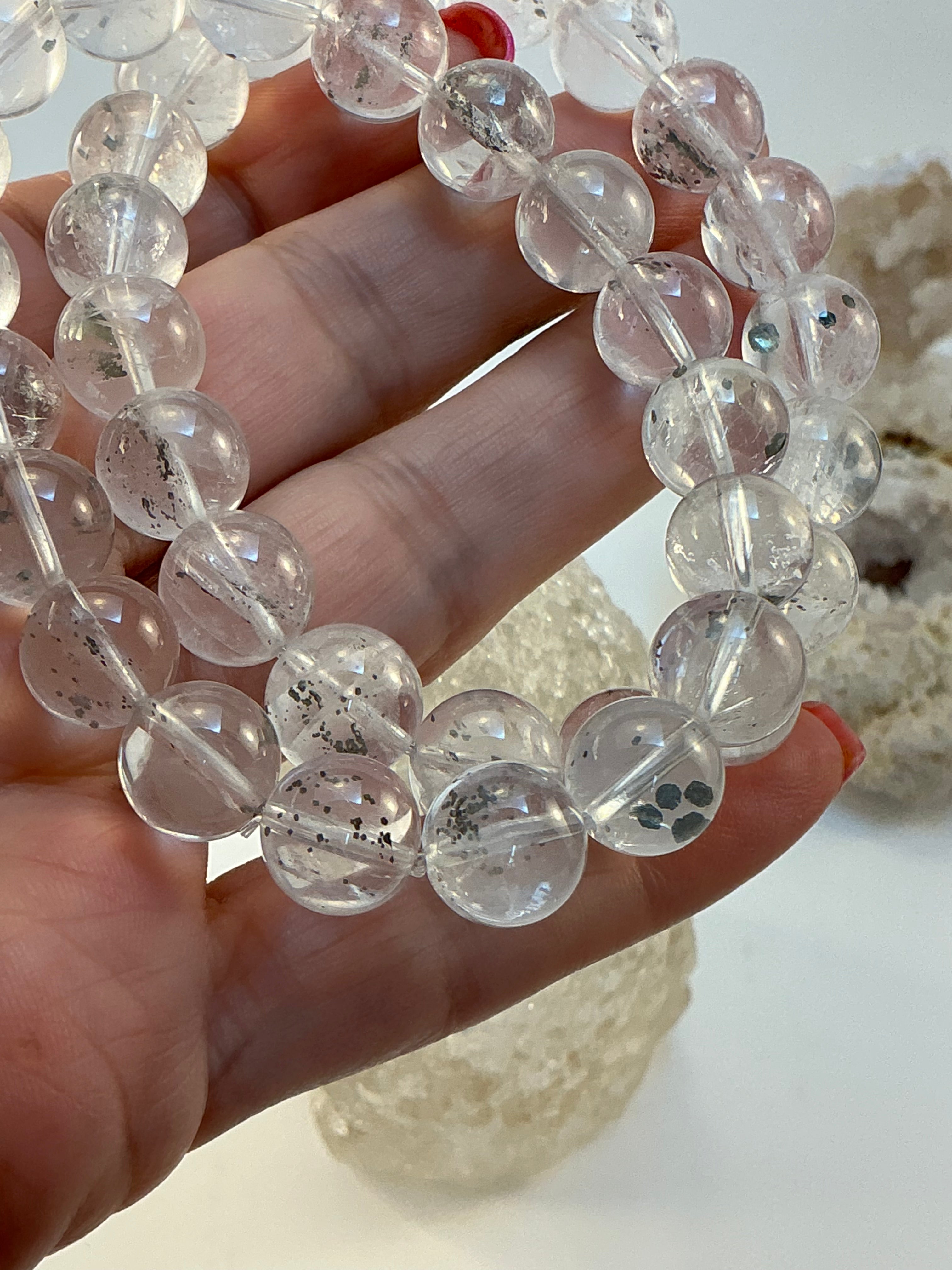 Pyrite in Quartz 10.7mm Beaded Bracelet – High-Quality Natural Gemstone – Fits 7.5 Inch Wrist
