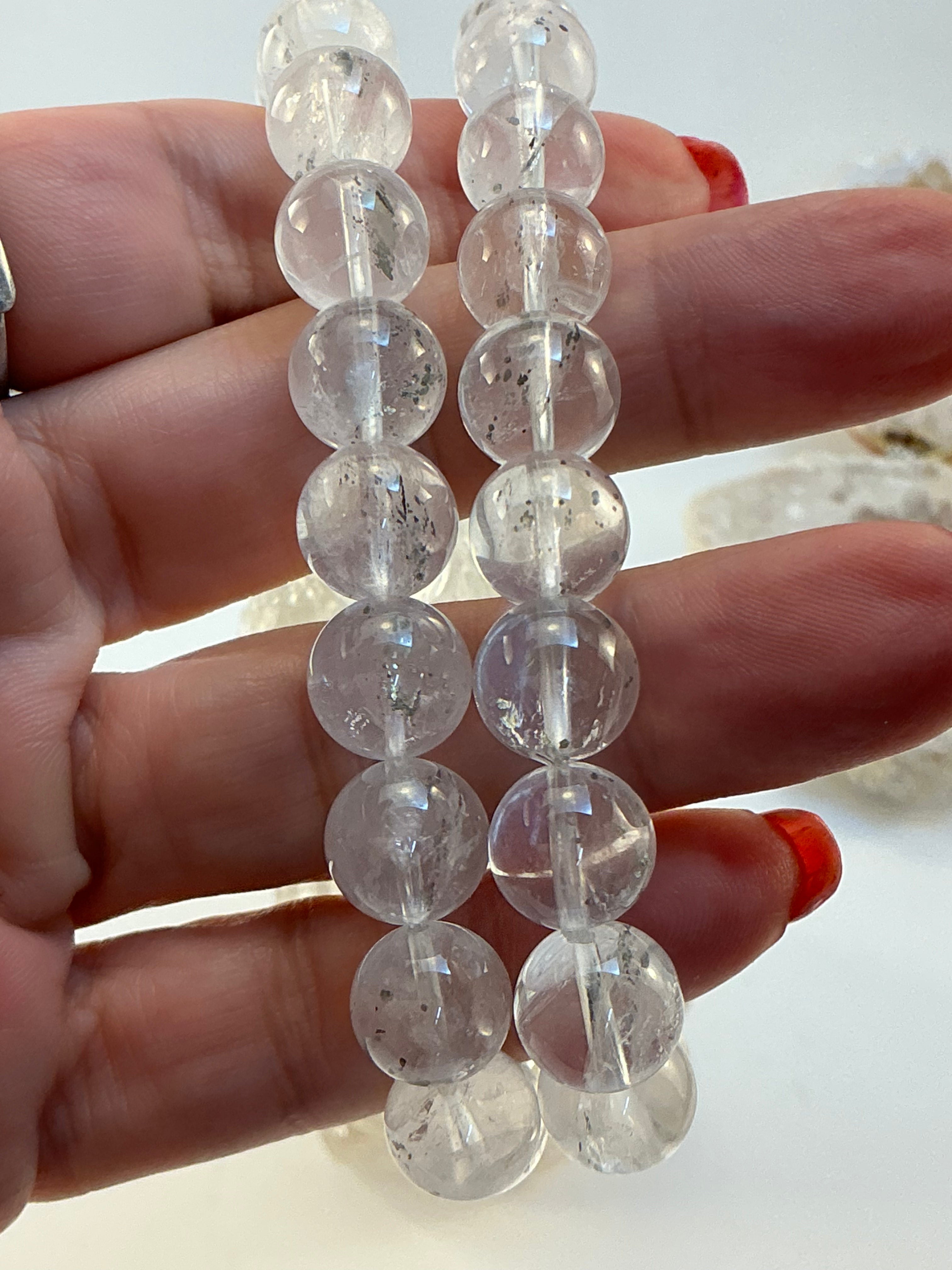 Pyrite in Quartz 10.7mm Beaded Bracelet – High-Quality Natural Gemstone – Fits 7.5 Inch Wrist