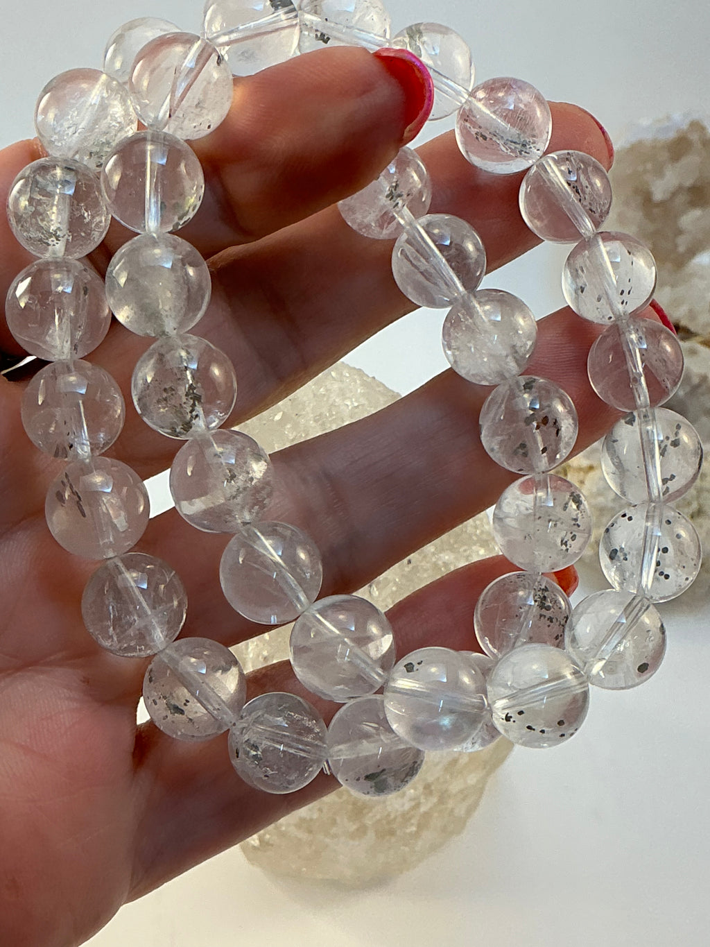 Pyrite in Quartz 10.7mm Beaded Bracelet – High-Quality Natural Gemstone – Fits 7.5 Inch Wrist