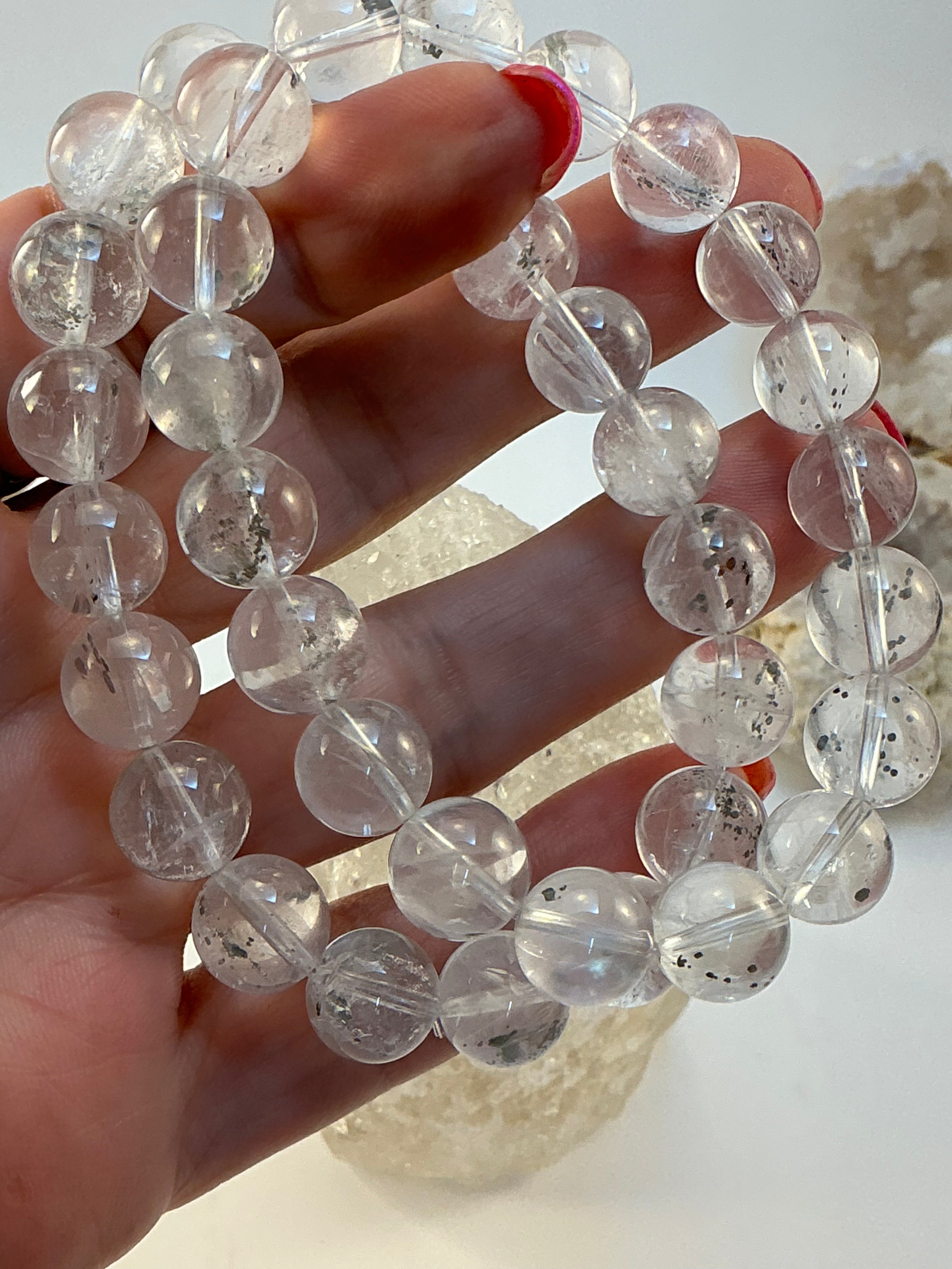 Pyrite in Quartz 10.7mm Beaded Bracelet – High-Quality Natural Gemstone – Fits 7.5 Inch Wrist