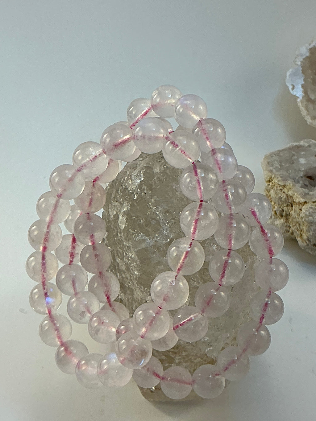 Pink Moonstone 9.5mm Bracelet – Natural Beads – 7.25” Wrist
