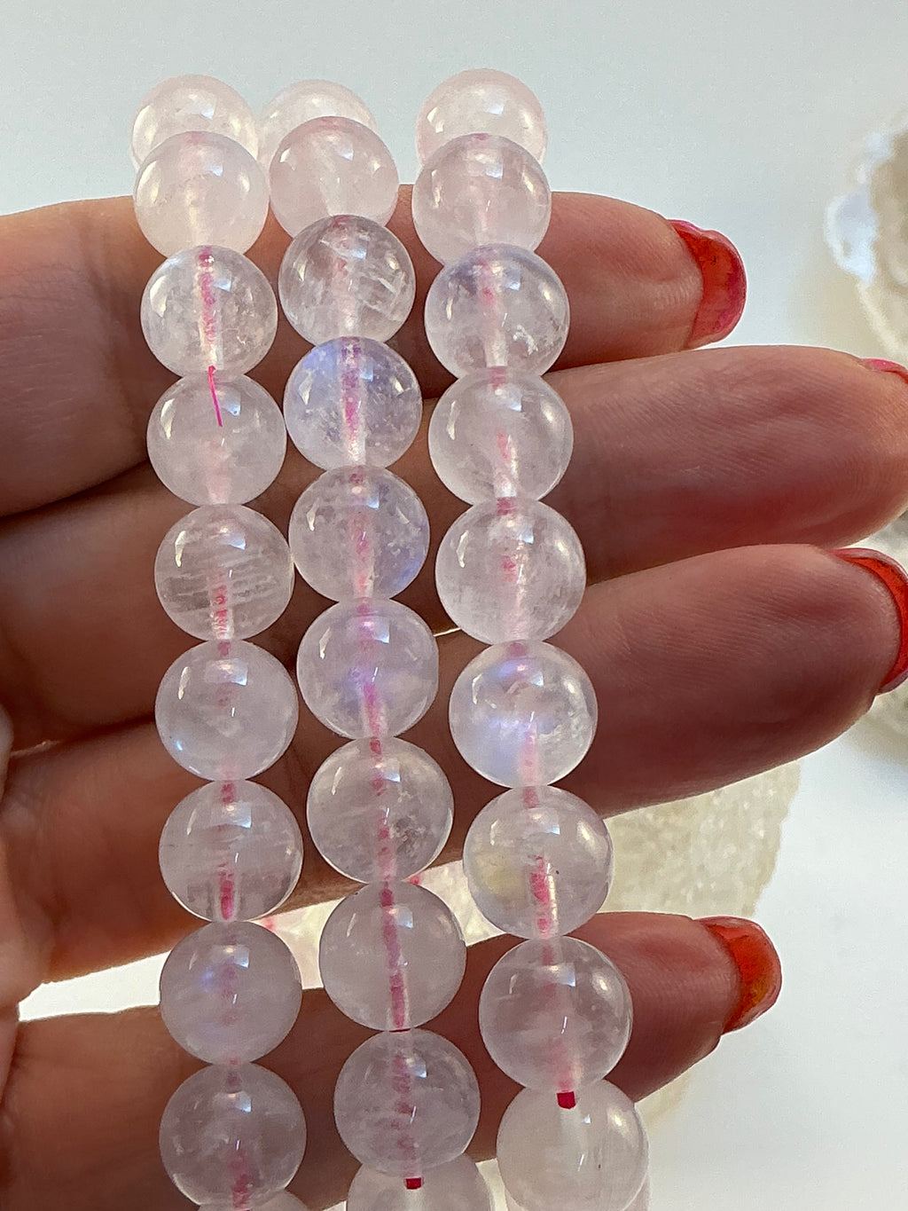 Pink Moonstone 9.5mm Bracelet – Natural Beads – 7.25” Wrist