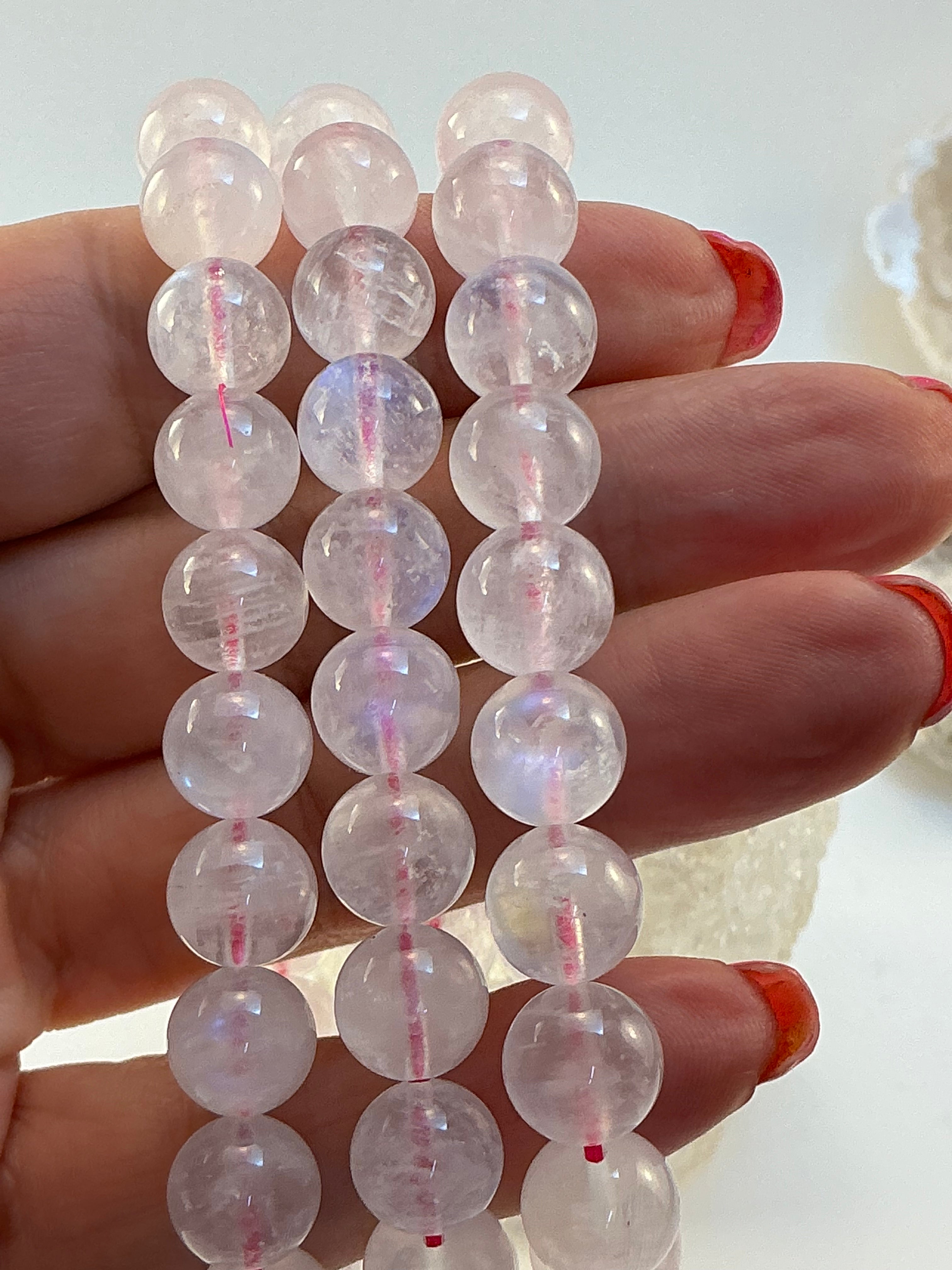 Pink Moonstone 9.5mm Bracelet – Natural Beads – 7.25” Wrist