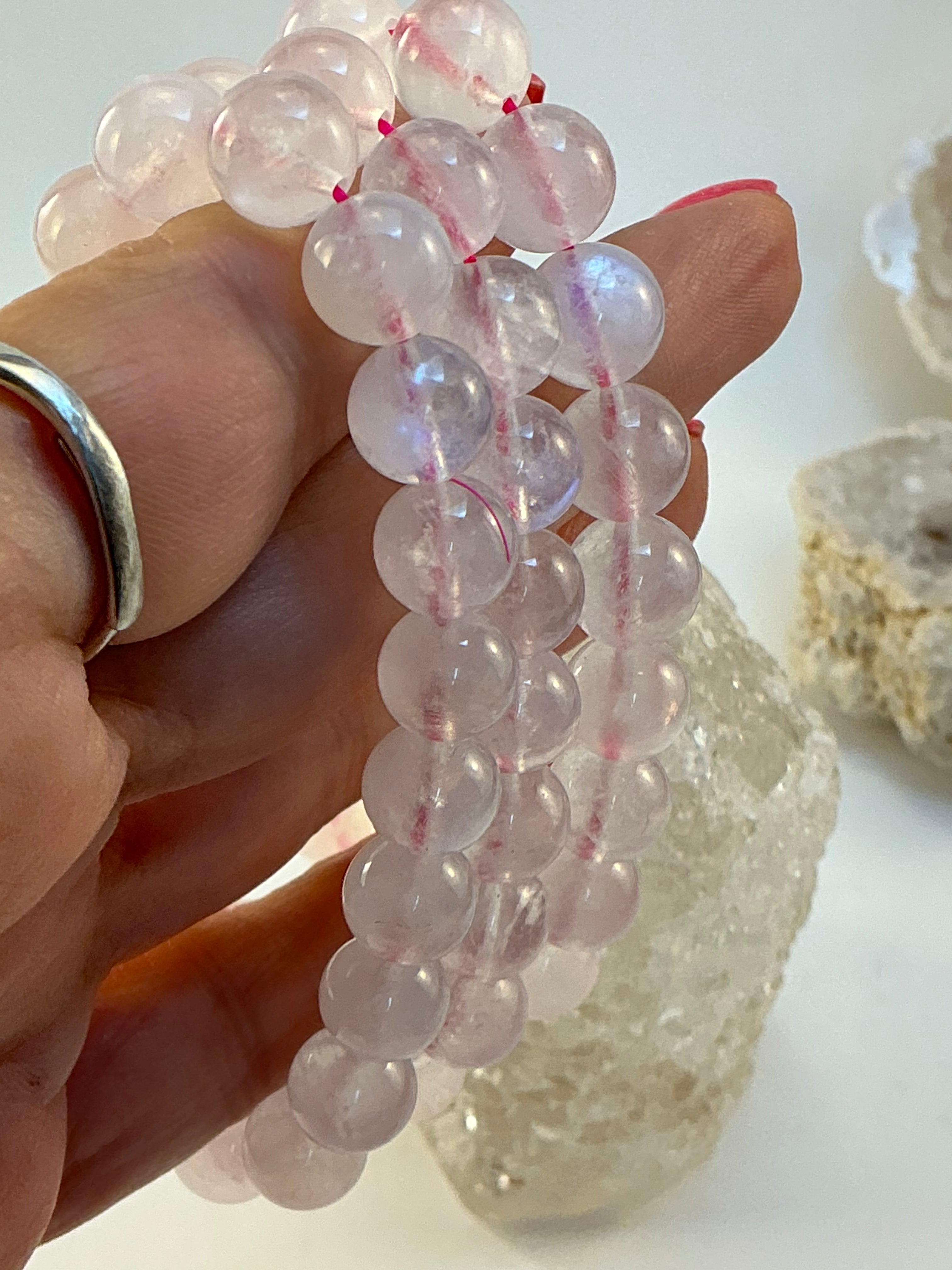 Pink Moonstone 9.5mm Bracelet – Natural Beads – 7.25” Wrist