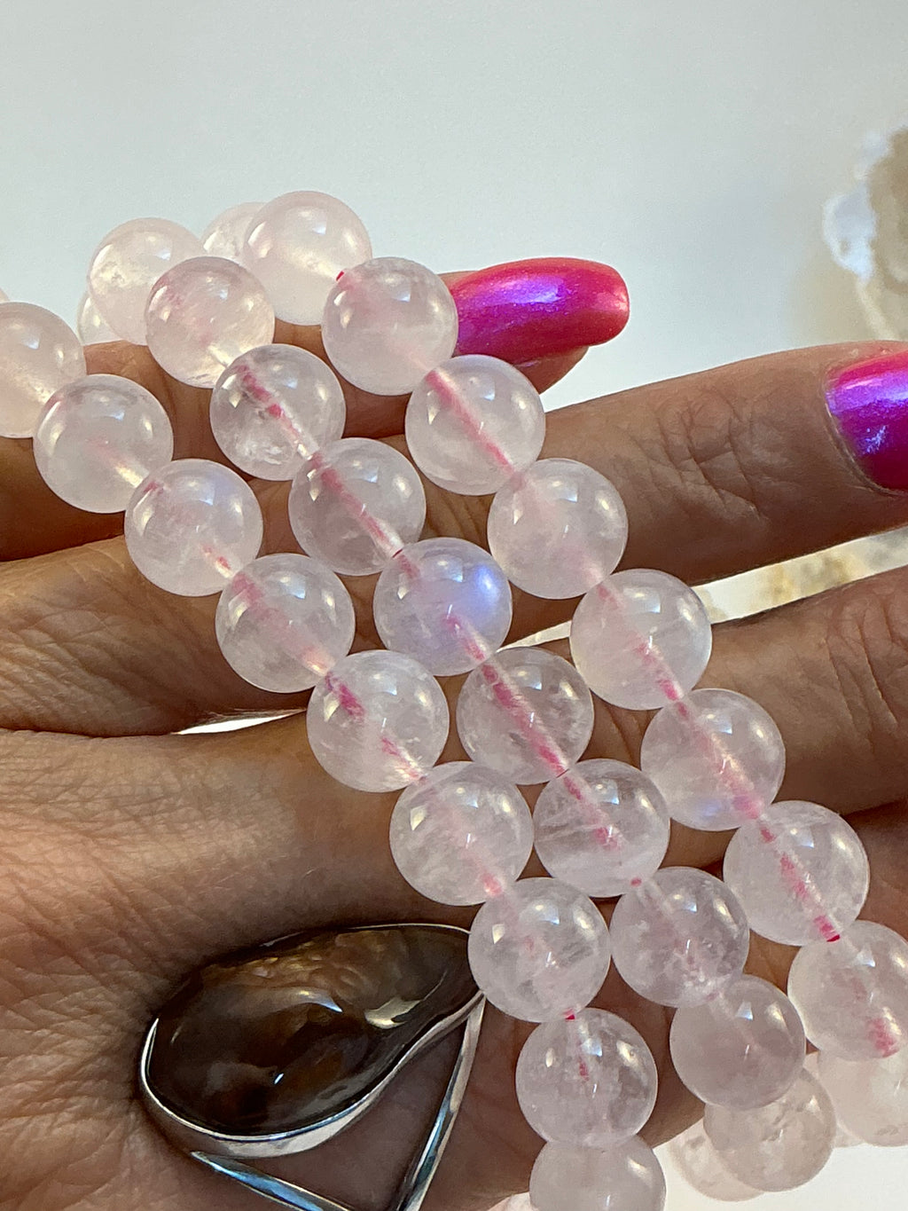 Pink Moonstone 9.5mm Bracelet – Natural Beads – 7.25” Wrist