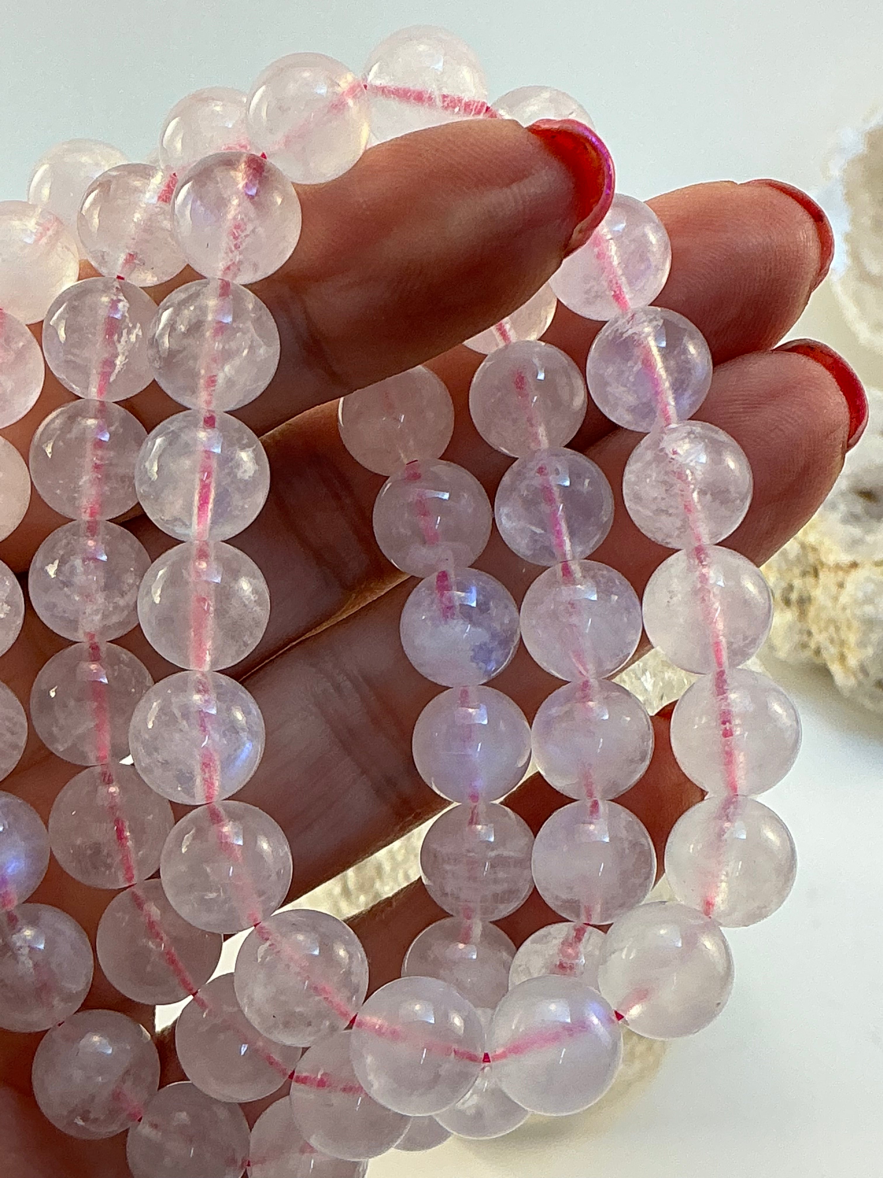 Pink Moonstone 9.5mm Bracelet – Natural Beads – 7.25” Wrist