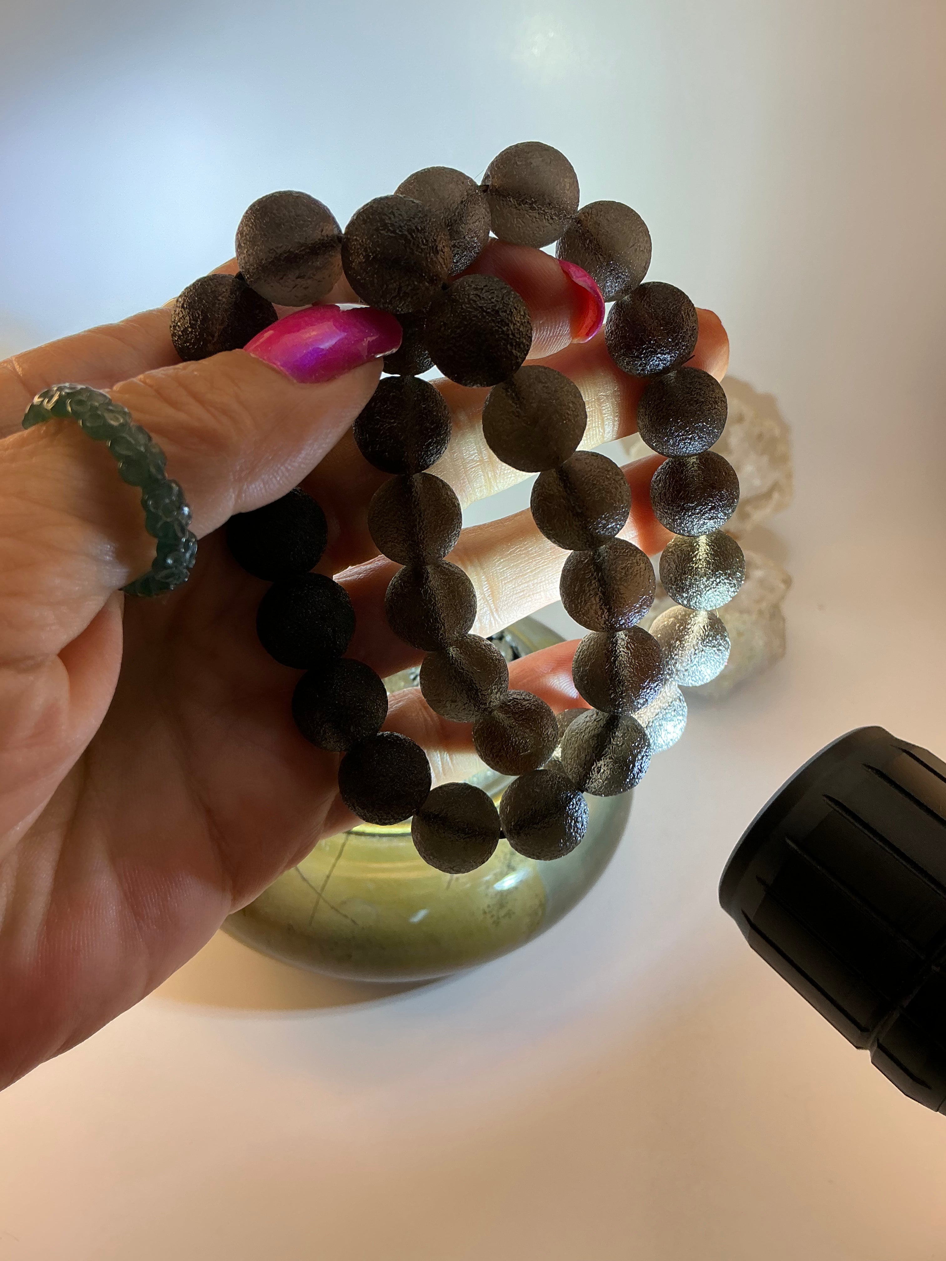 Tektite Cintamani Stone Beaded Bracelet – Rare Meteorite Gemstone Jewelry Rare Cintamani Stone Tektite Bracelet – Natural Cosmic Beaded Jewelry