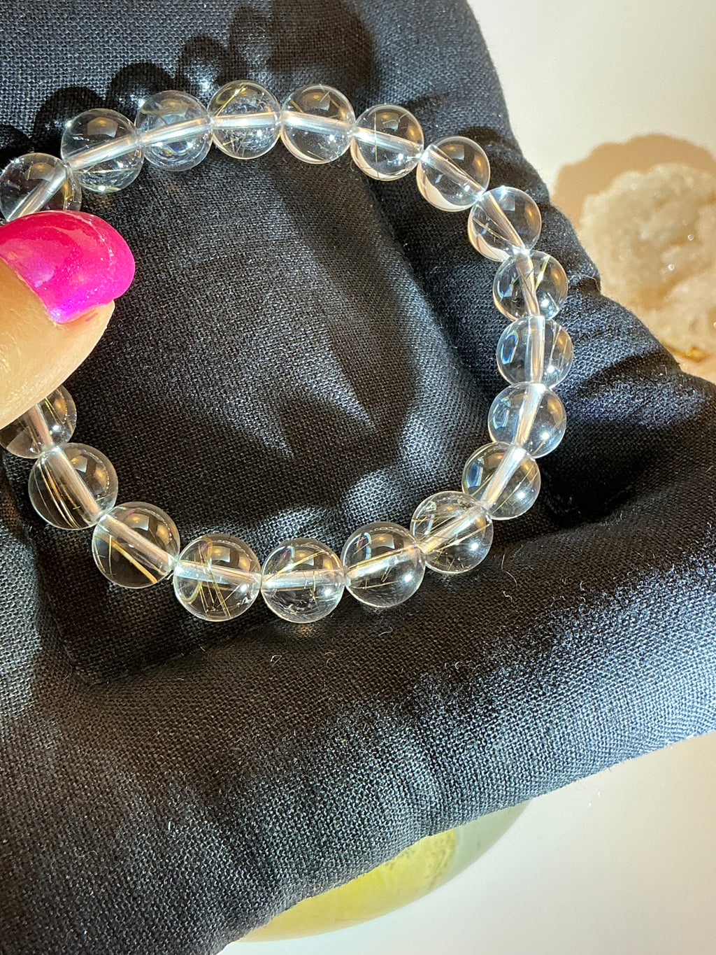 High-Quality Silver Rutile 9.5–9.8mm Beaded Bracelet – Natural Gemstone Jewelry