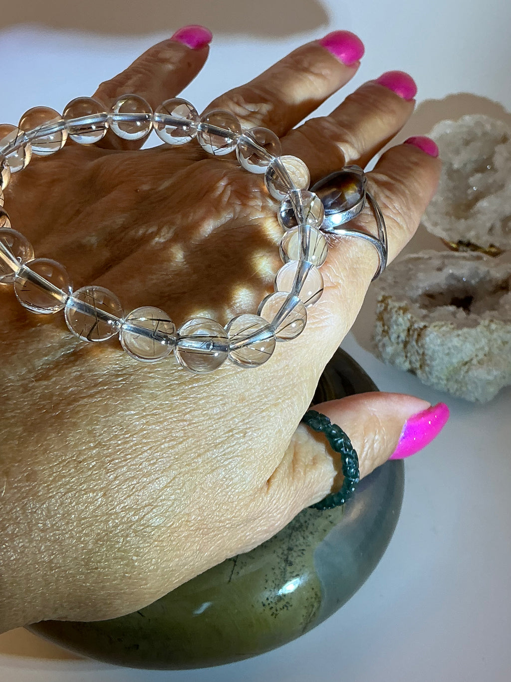 High-Quality Silver Rutile 9.5–9.8mm Beaded Bracelet – Natural Gemstone Jewelry