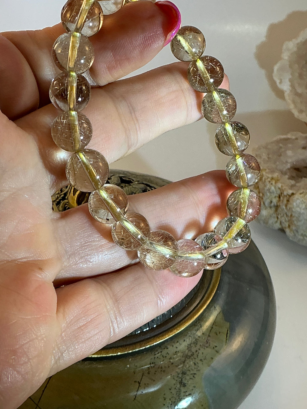 High-Quality Venus Golden Rutile in Quartz Bracelet – 9–9.5mm Beads – 7” Venus Golden Rutile in Quartz Bracelet – Love & Energy Stone