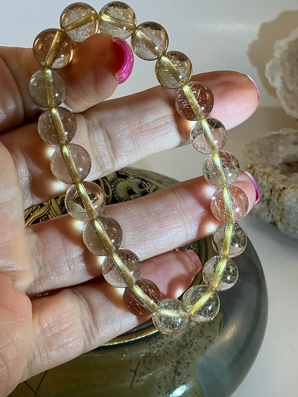 High-Quality Venus Golden Rutile in Quartz Bracelet – 9–9.5mm Beads – 7” Venus Golden Rutile in Quartz Bracelet – Love & Energy Stone