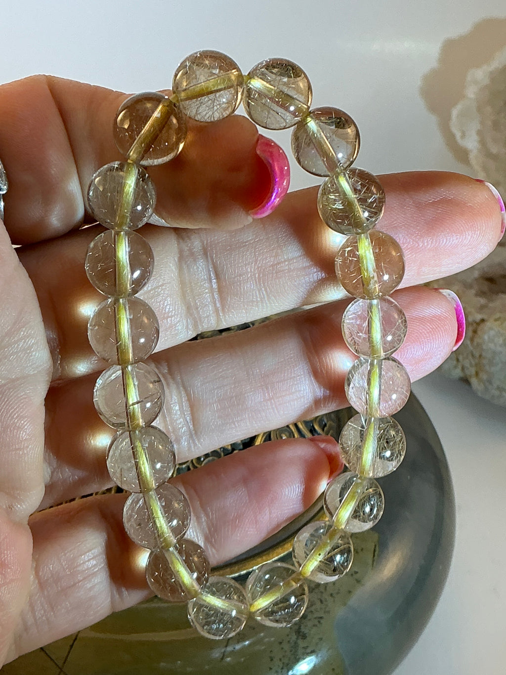 High-Quality Venus Golden Rutile in Quartz Bracelet – 9–9.5mm Beads – 7” Venus Golden Rutile in Quartz Bracelet – Love & Energy Stone