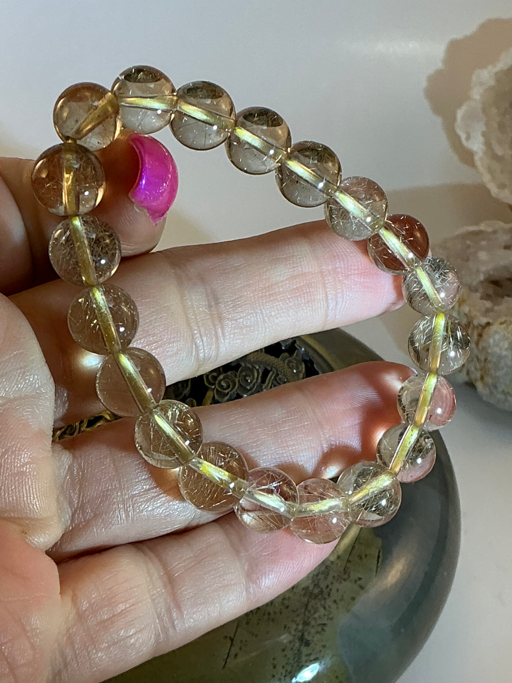 High-Quality Venus Golden Rutile in Quartz Bracelet – 9–9.5mm Beads – 7” Venus Golden Rutile in Quartz Bracelet – Love & Energy Stone