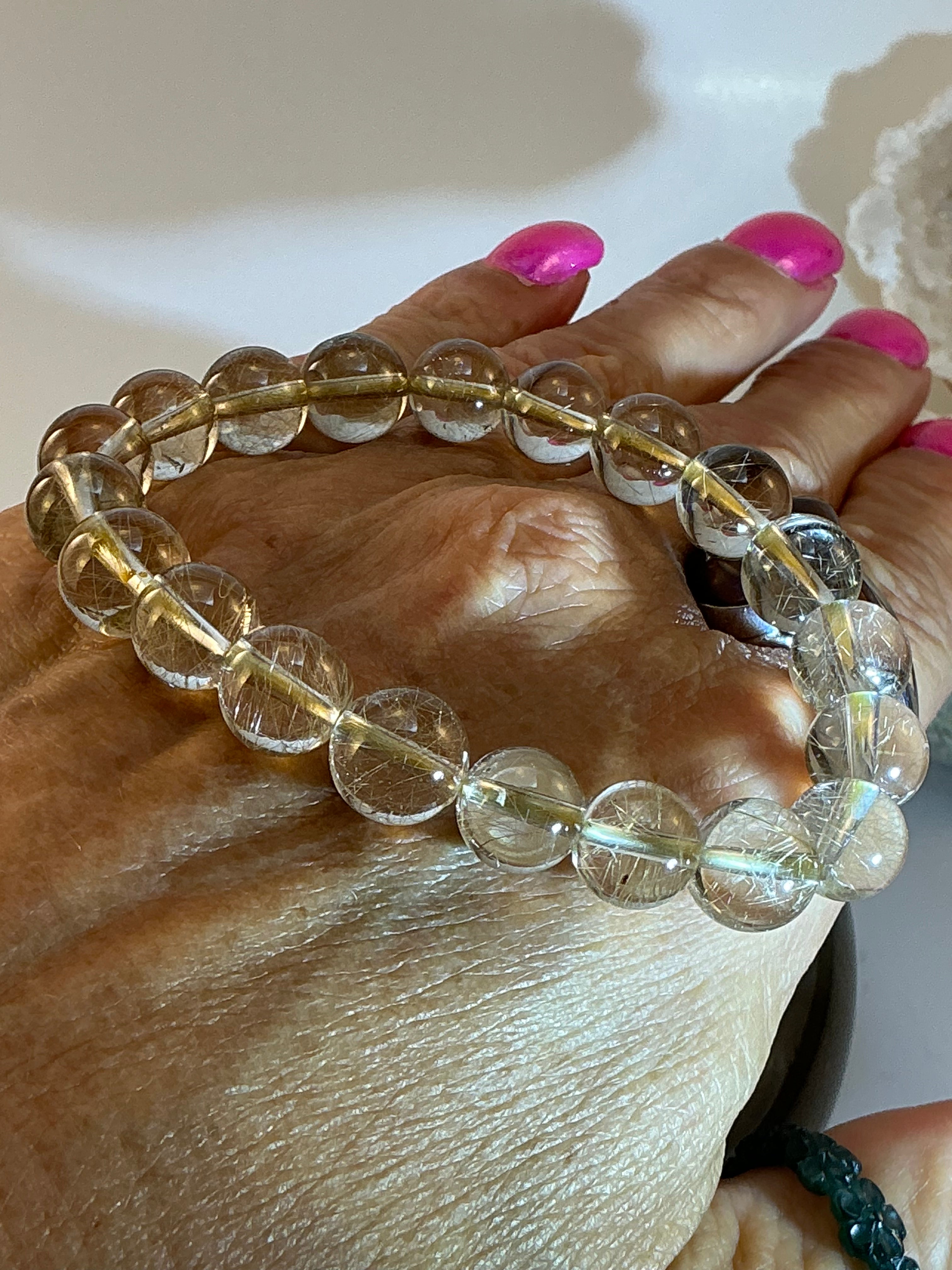 High-Quality Venus Golden Rutile in Quartz Bracelet – 9–9.5mm Beads – 7” Venus Golden Rutile in Quartz Bracelet – Love & Energy Stone