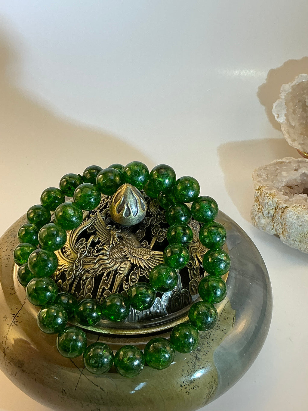 High-Quality Diopside Beaded Bracelet – 10mm Natural Gemstone – 7.75 Inch Wrist - Rich Green Natural Stone