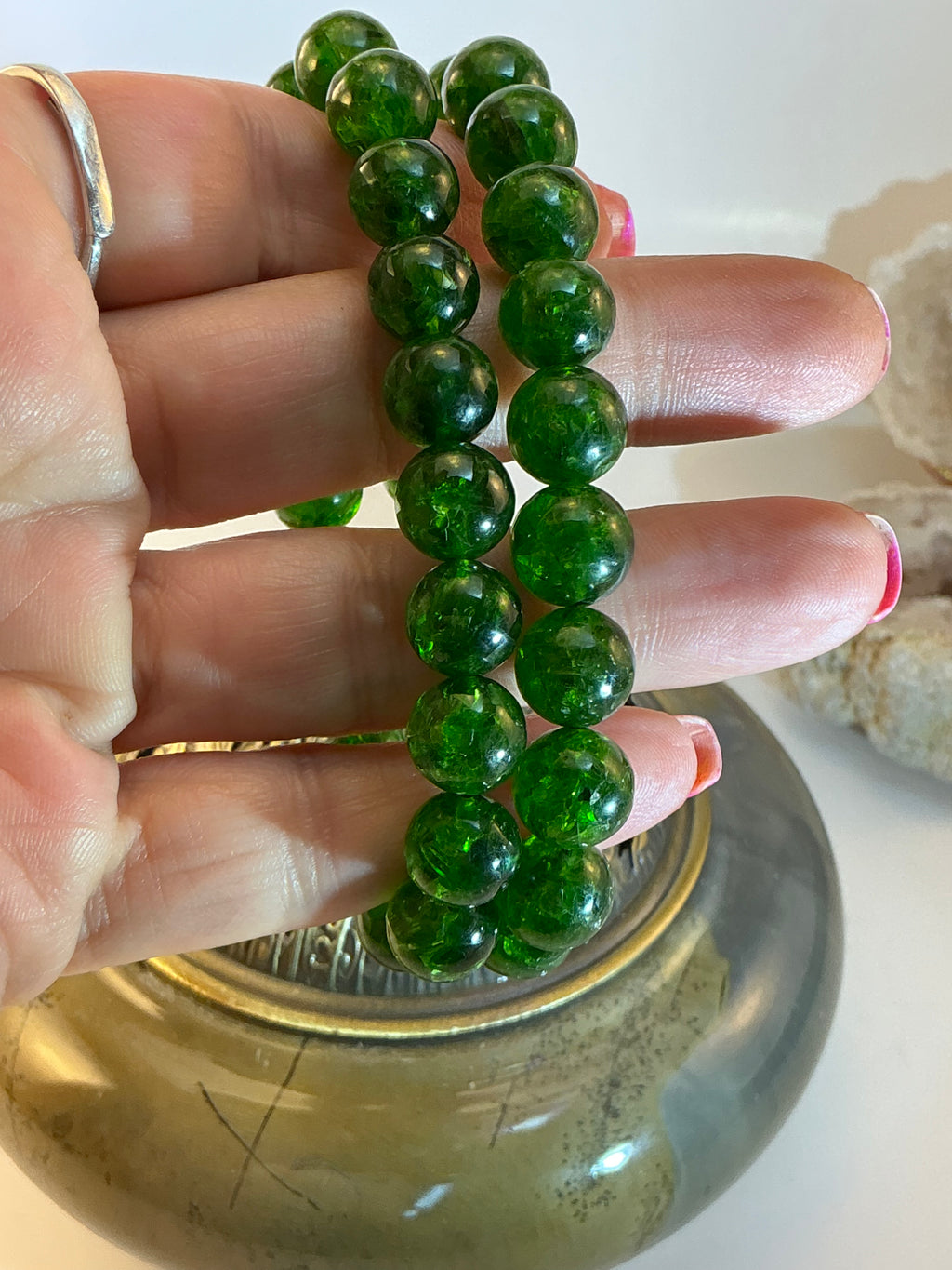 High-Quality Diopside Beaded Bracelet – 10mm Natural Gemstone – 7.75 Inch Wrist - Rich Green Natural Stone