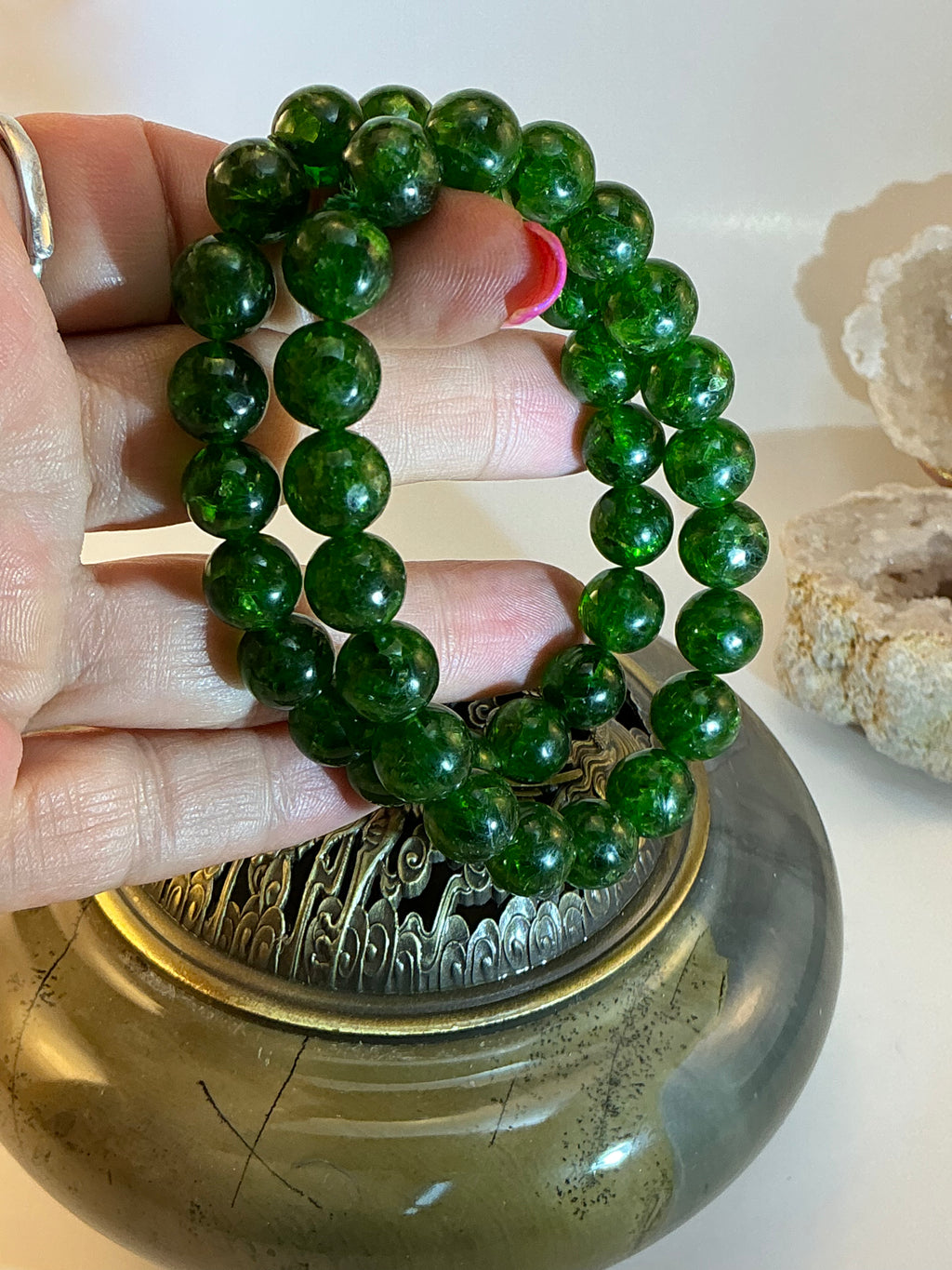 High-Quality Diopside Beaded Bracelet – 10mm Natural Gemstone – 7.75 Inch Wrist - Rich Green Natural Stone