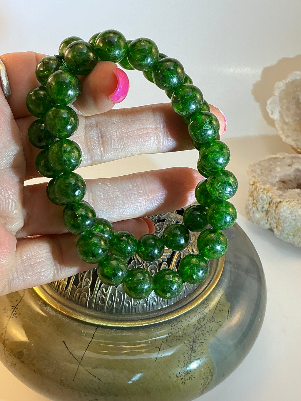 High-Quality Diopside Beaded Bracelet – 10mm Natural Gemstone – 7.75 Inch Wrist - Rich Green Natural Stone