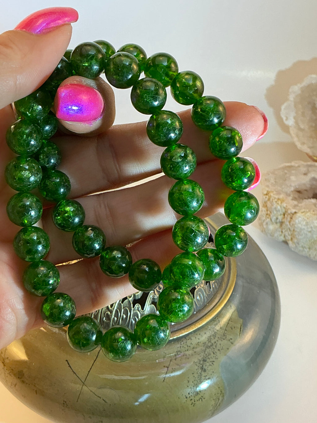 High-Quality Diopside Beaded Bracelet – 10mm Natural Gemstone – 7.75 Inch Wrist - Rich Green Natural Stone