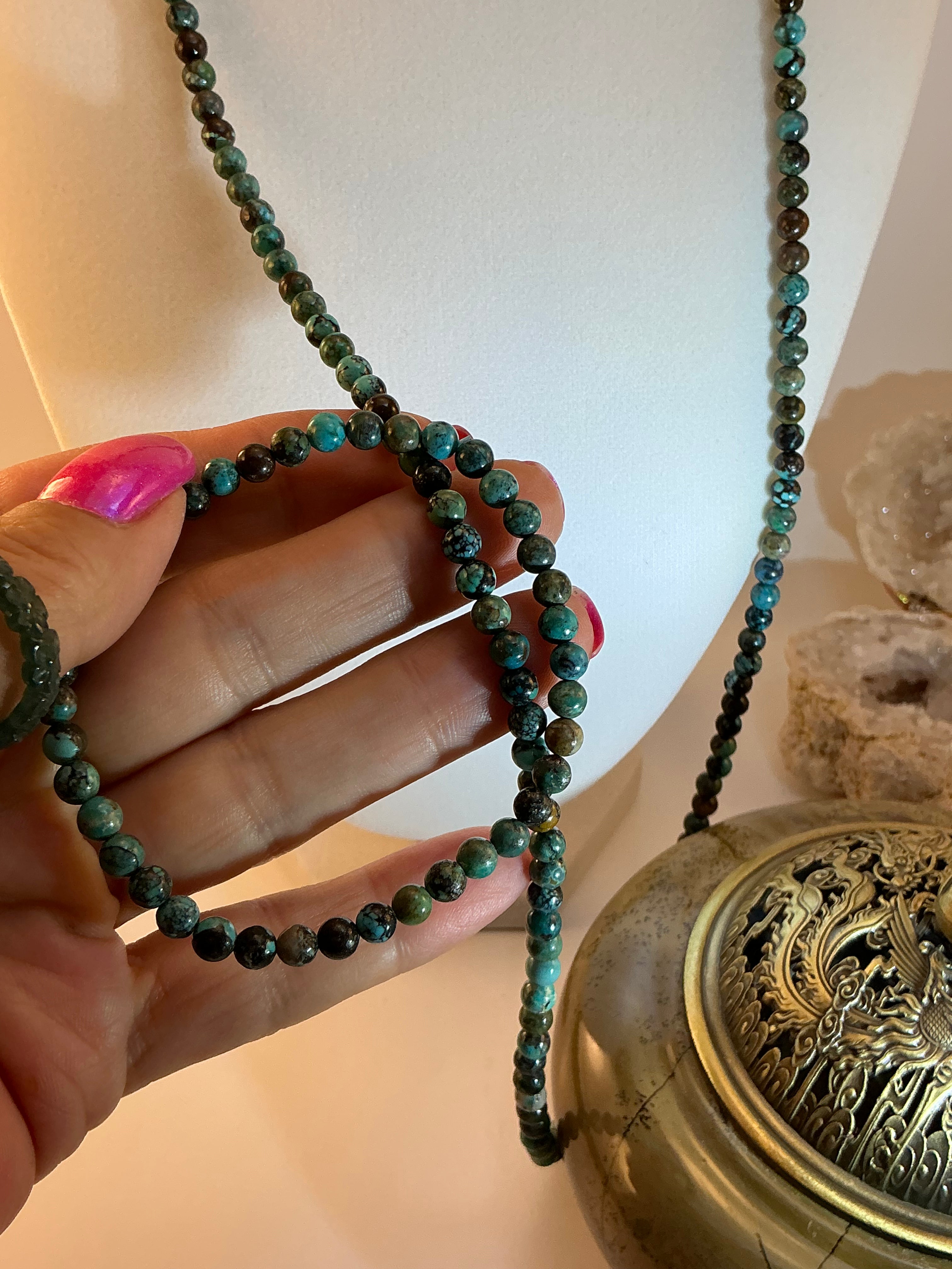 High-Quality Turquoise Beaded Necklace and Bracelet Set – 4.8mm Natural Stones - Turquoise Bead Jewelry Set