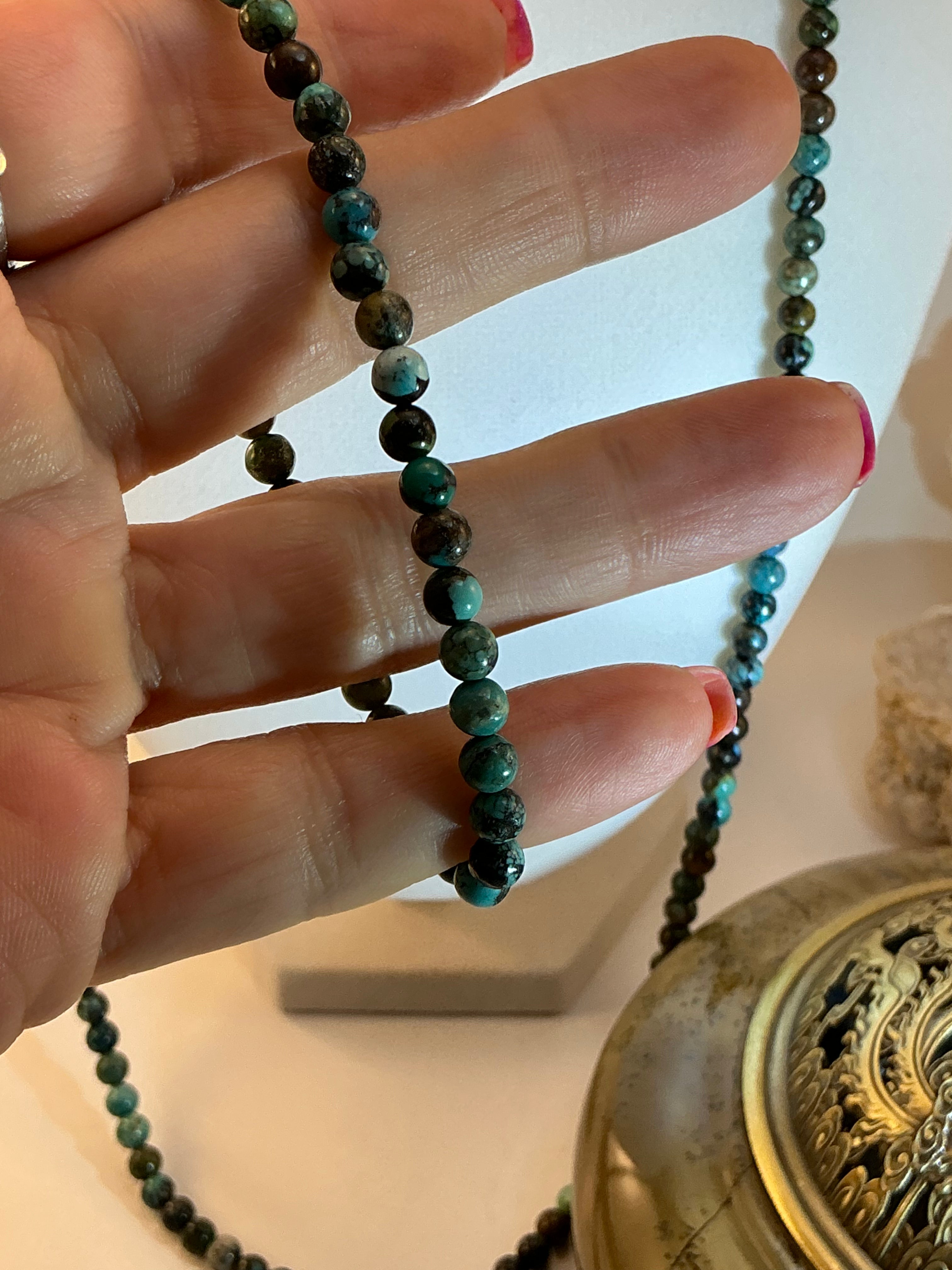 High-Quality Turquoise Beaded Necklace and Bracelet Set – 4.8mm Natural Stones - Turquoise Bead Jewelry Set