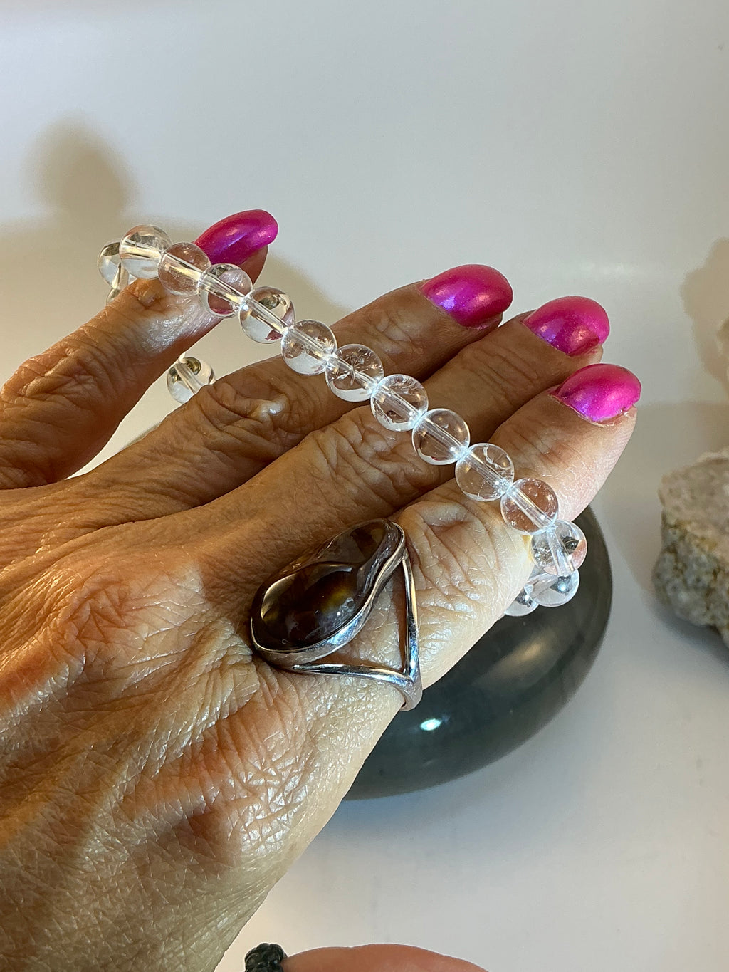 High-Quality Clear Quartz Beaded Bracelet – 8mm Natural Gemstones – 7 Inch