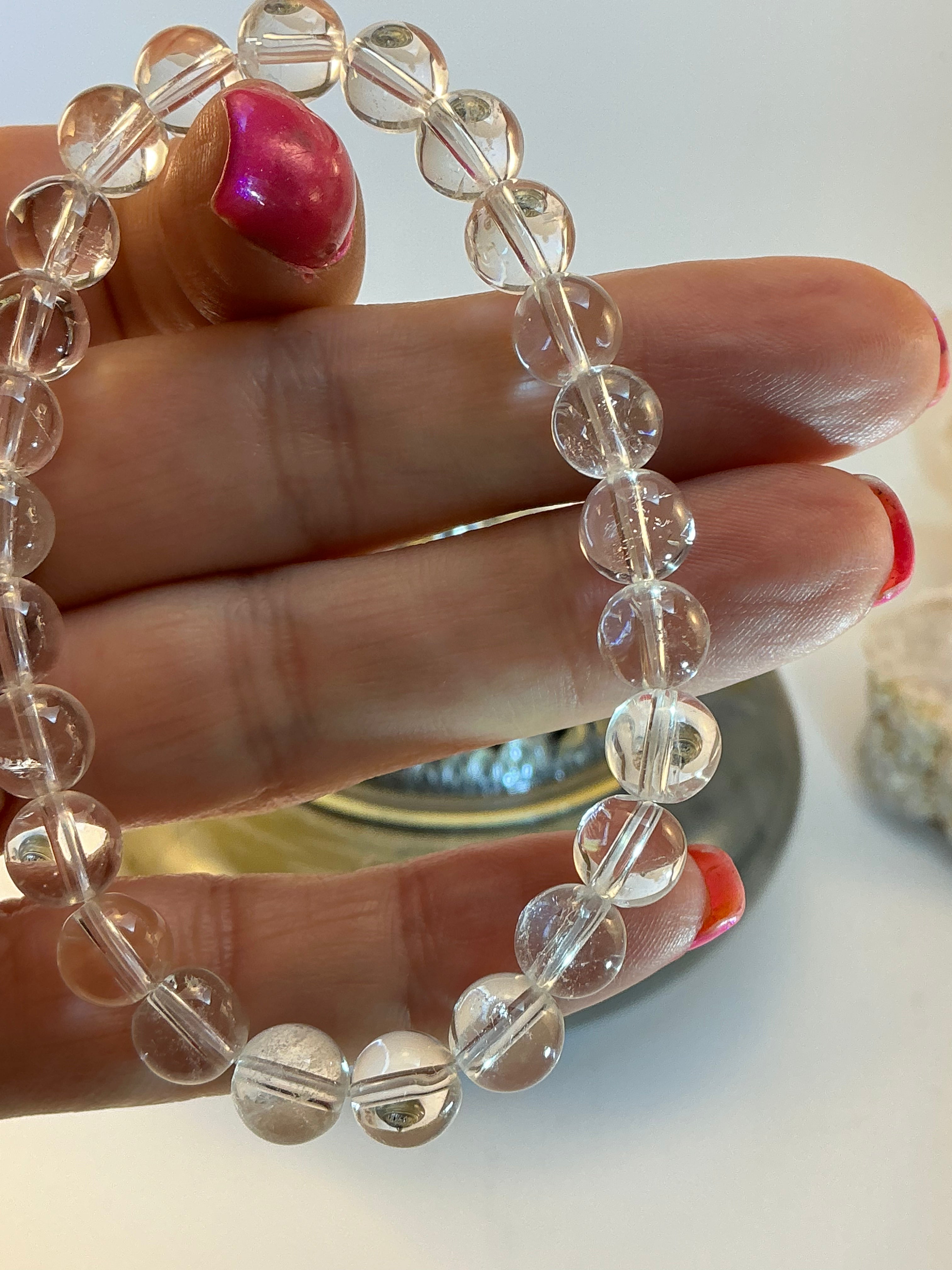 High-Quality Clear Quartz Beaded Bracelet – 8mm Natural Gemstones – 7 Inch
