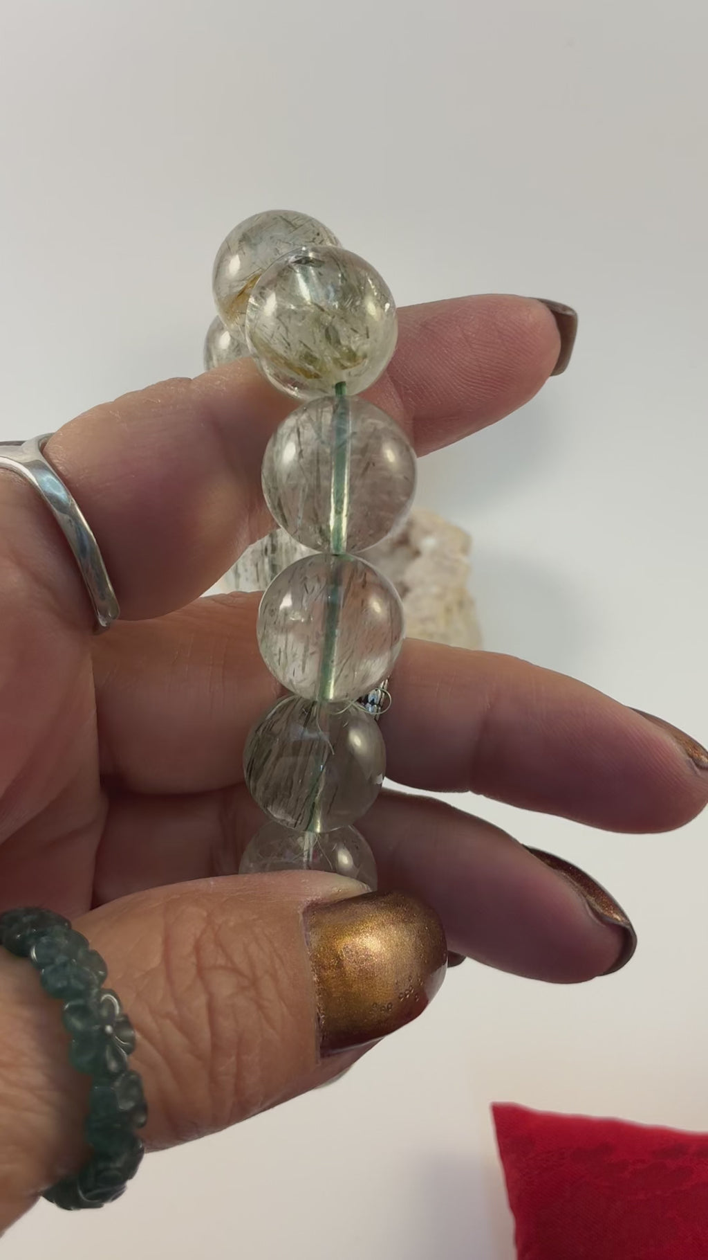 Green Quartz with Black Rutile Bracelet