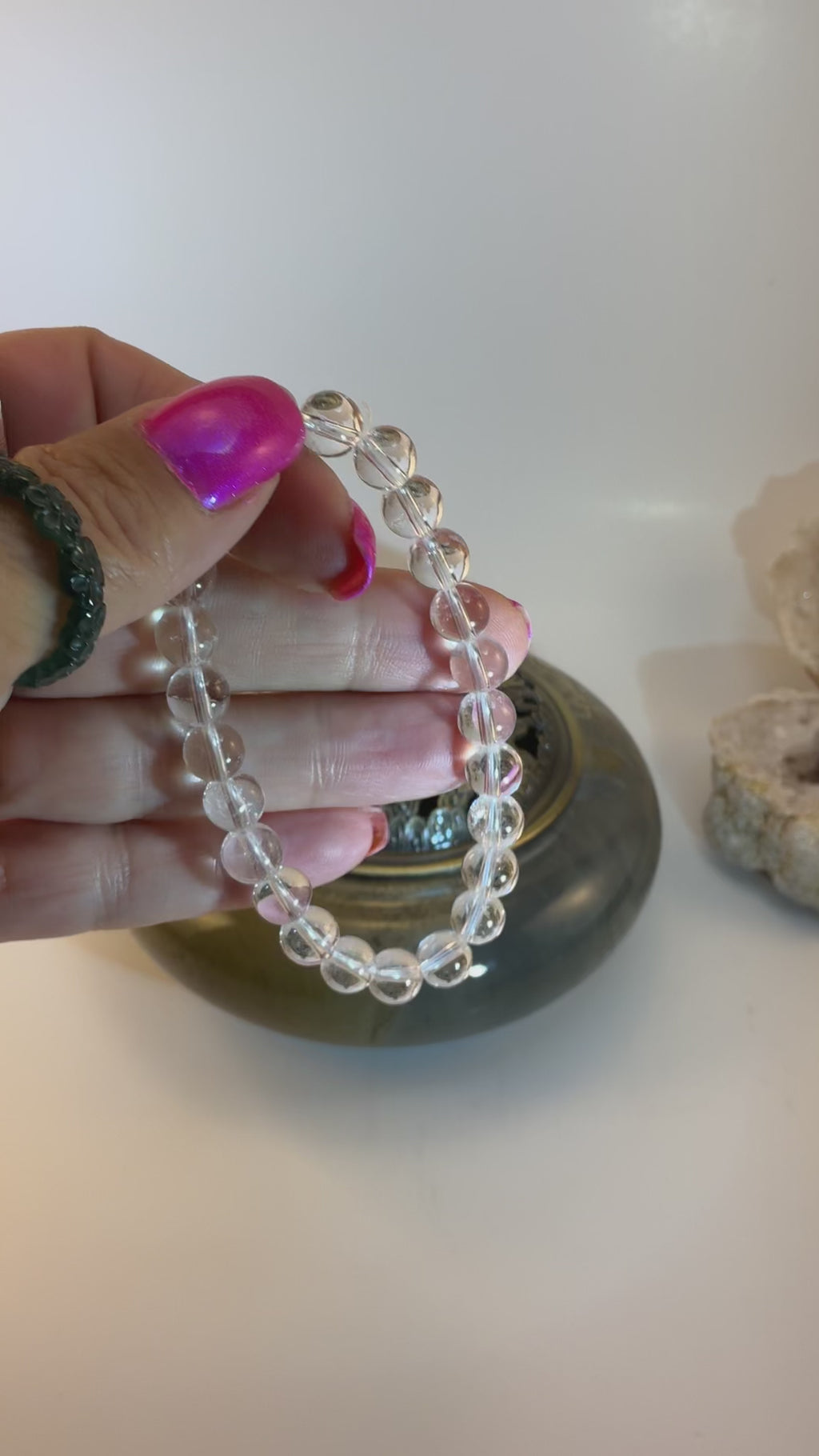 High-Quality Clear Quartz Beaded Bracelet – 8mm Natural Gemstones – 7 Inch