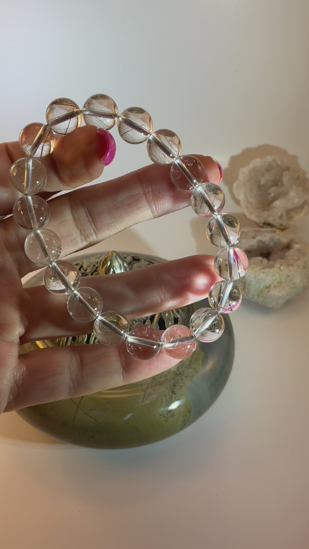 Silver Rutile in Quartz Beaded Bracelet – 10.5mm Natural Gemstone – 7.75 Inch - Clarity & Energy Stone