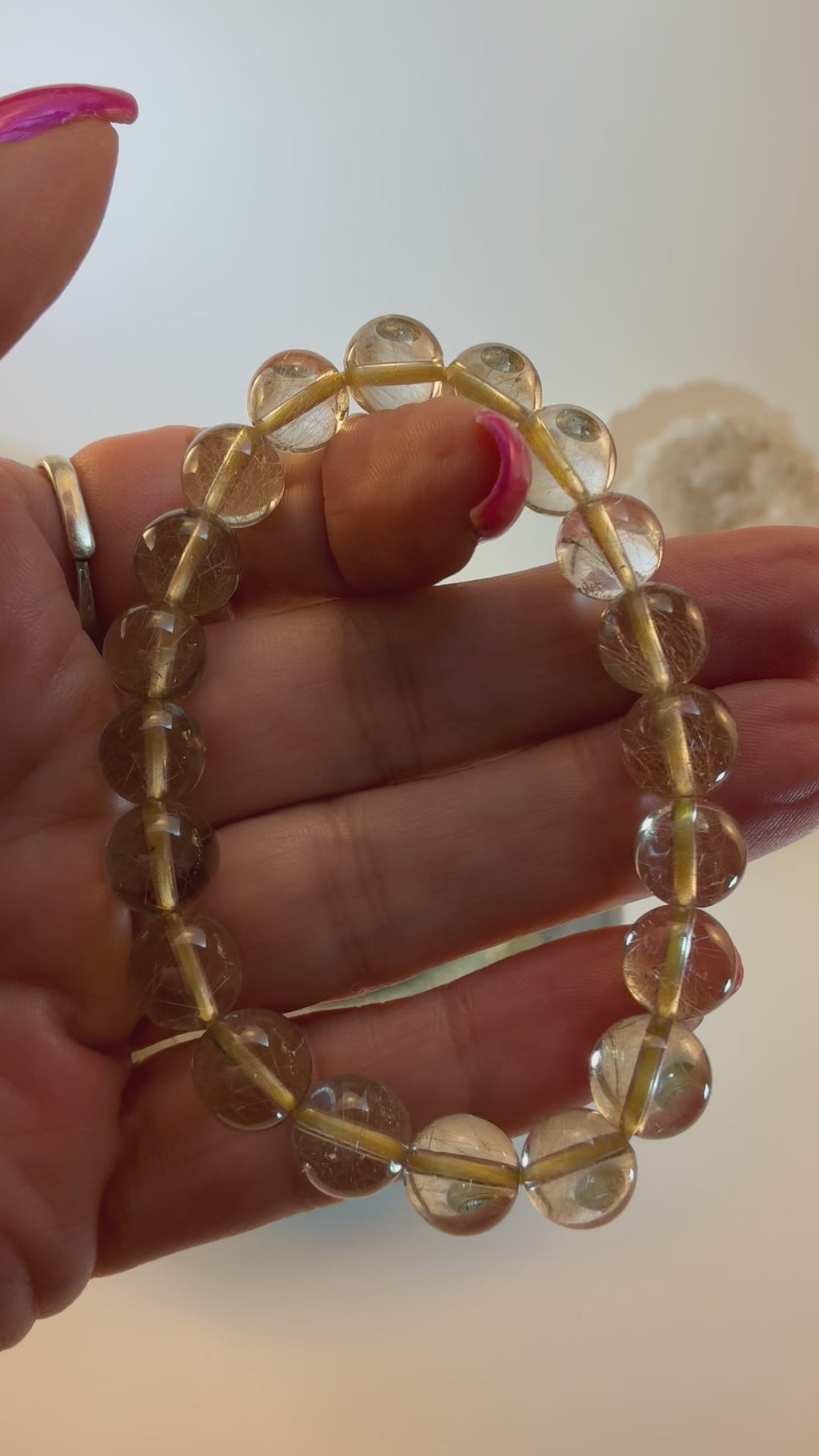 High-Quality Venus Golden Rutile in Quartz Bracelet – 9–9.5mm Beads – 7” Venus Golden Rutile in Quartz Bracelet – Love & Energy Stone