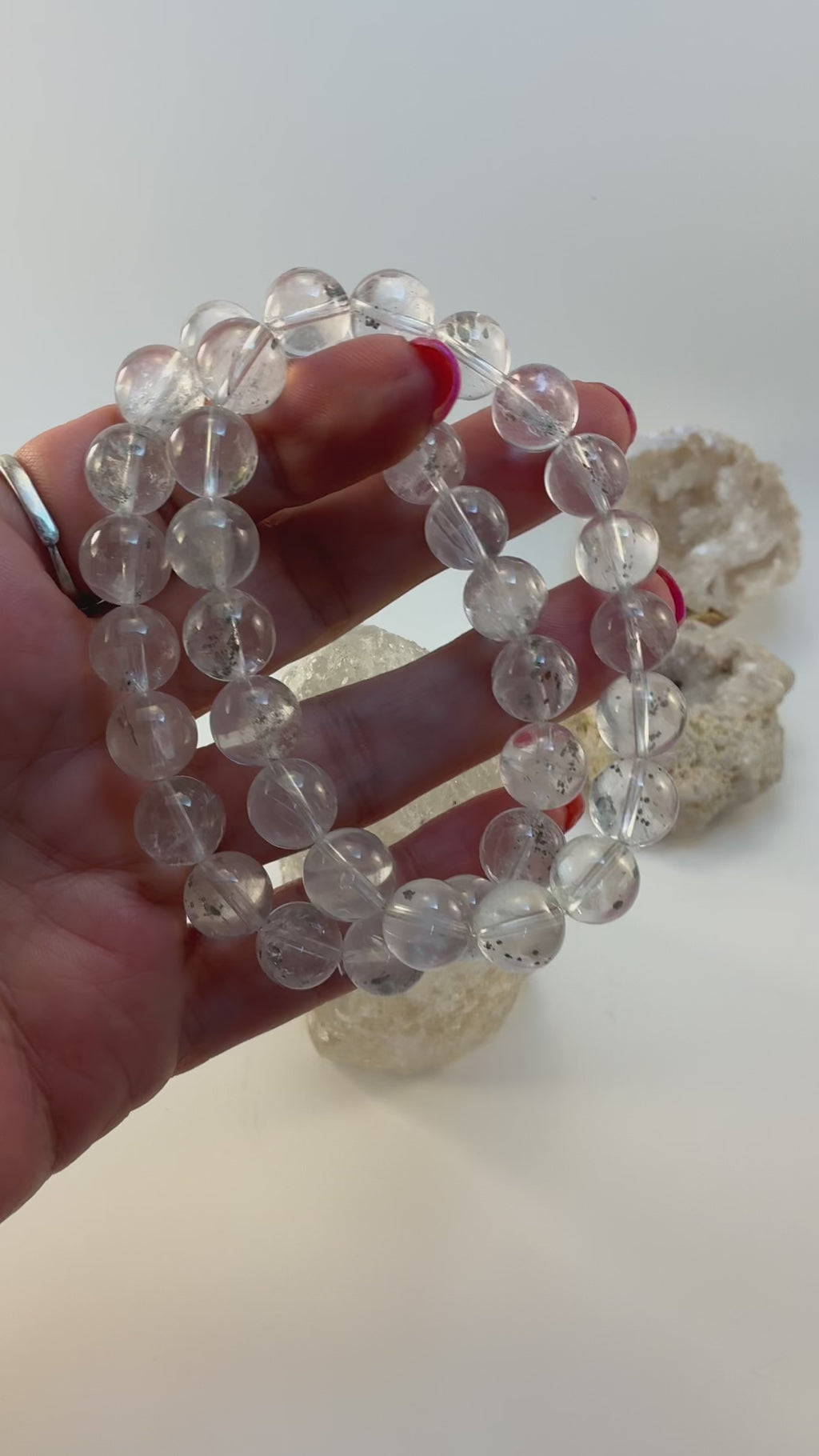 Pyrite in Quartz 10.7mm Beaded Bracelet – High-Quality Natural Gemstone – Fits 7.5 Inch Wrist