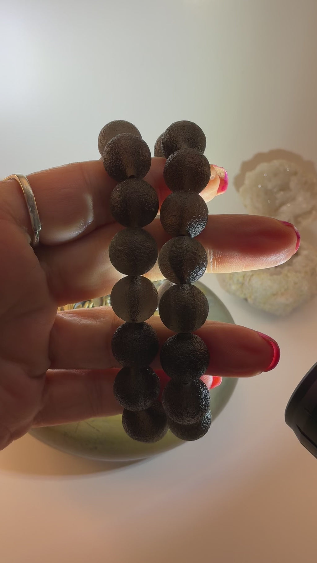 Tektite Cintamani Stone Beaded Bracelet – Rare Meteorite Gemstone Jewelry Rare Cintamani Stone Tektite Bracelet – Natural Cosmic Beaded Jewelry
