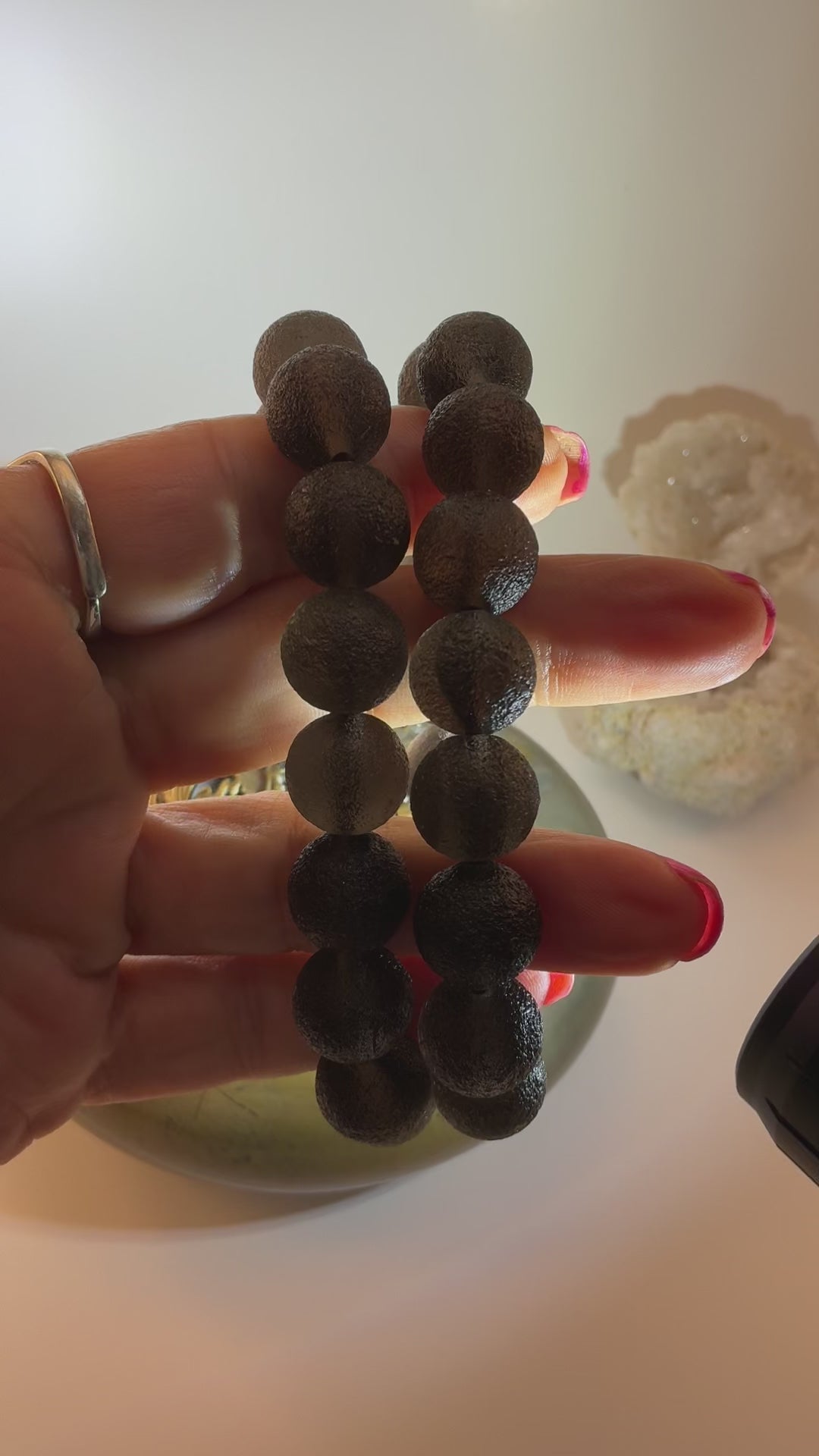 Tektite Cintamani Stone Beaded Bracelet – Rare Meteorite Gemstone Jewelry Rare Cintamani Stone Tektite Bracelet – Natural Cosmic Beaded Jewelry