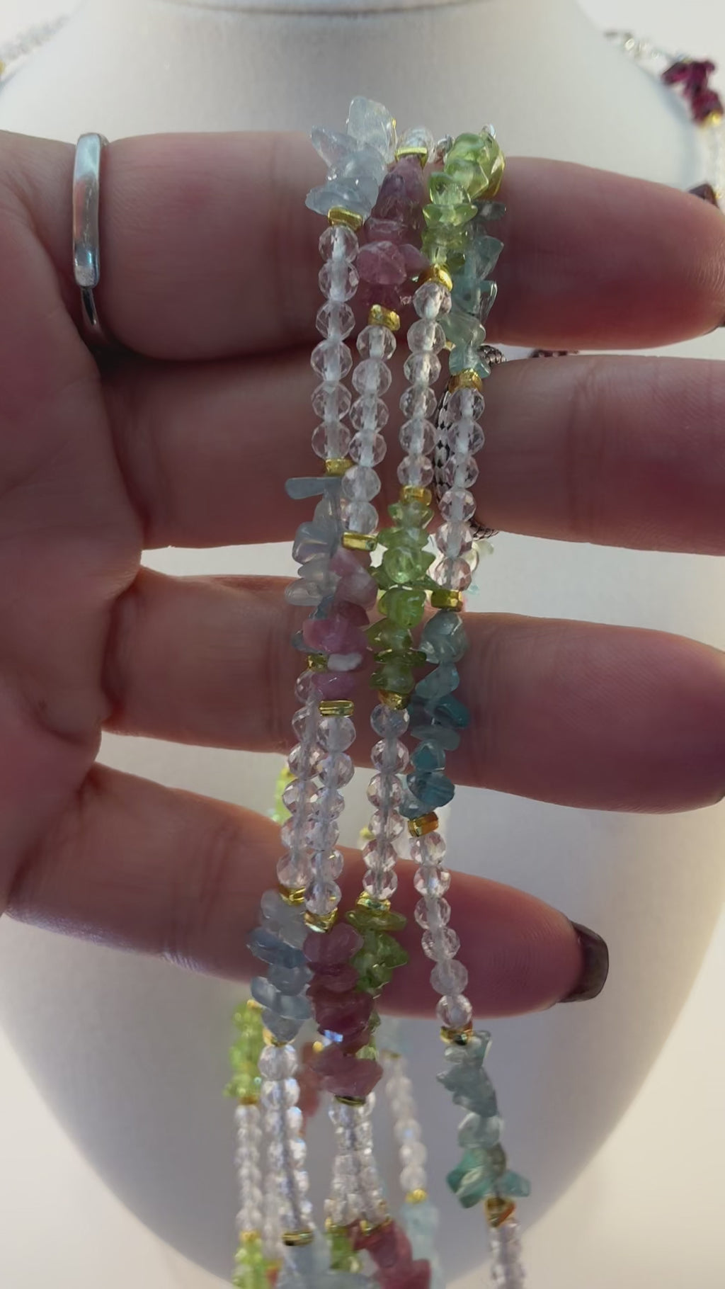 Clear Quartz with Tourmaline, Peridot, Garnet or Icy Apatite Chip Style Choker Necklace￼