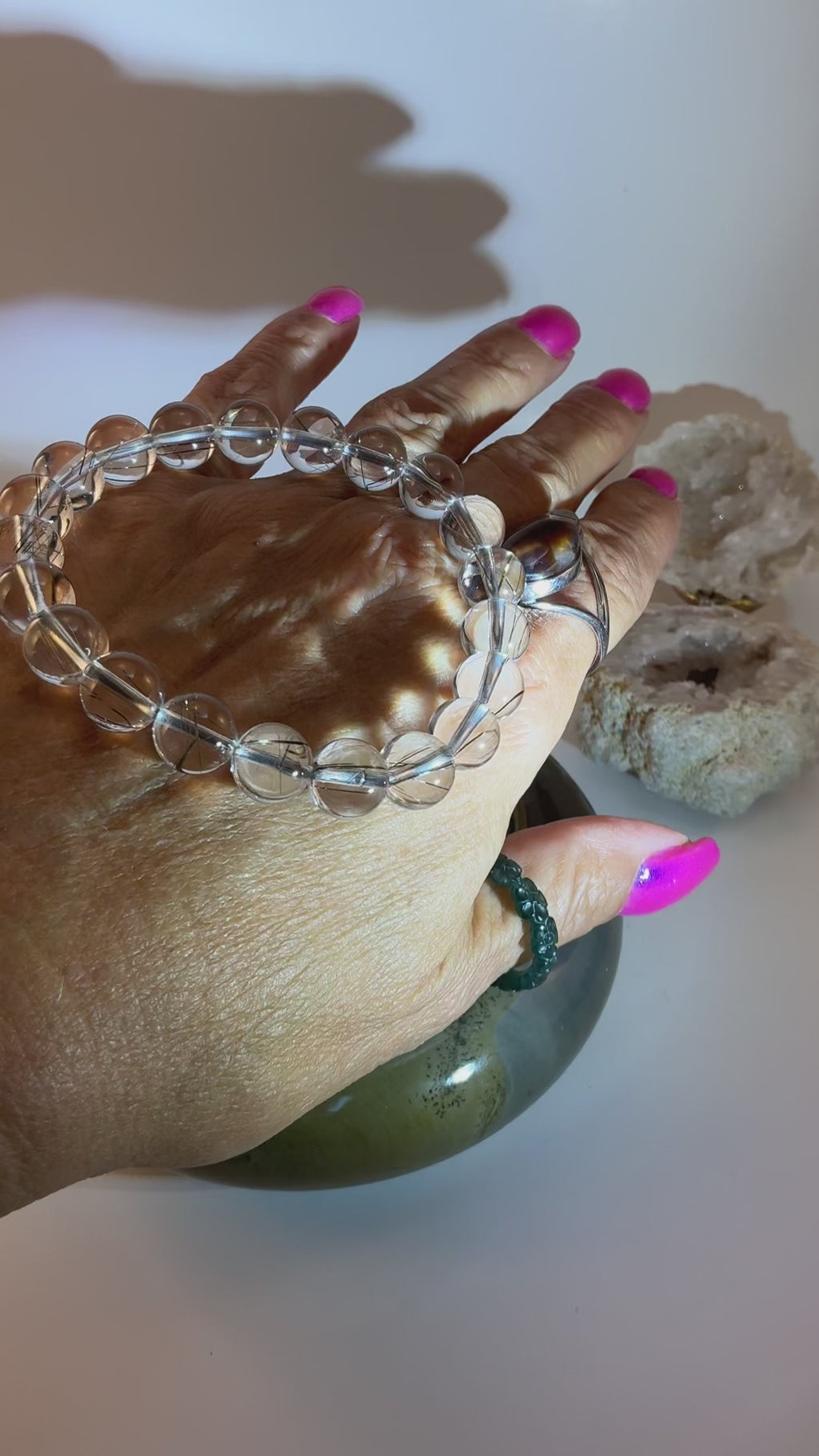 High-Quality Silver Rutile 9.5–9.8mm Beaded Bracelet – Natural Gemstone Jewelry
